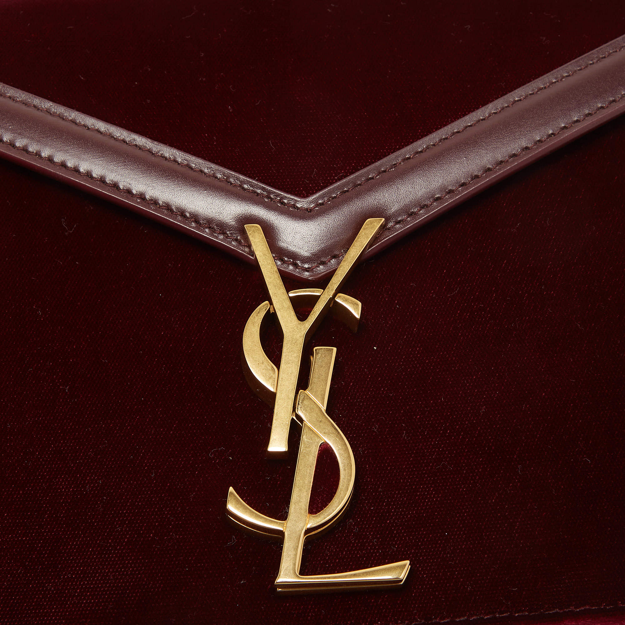 Saint Laurent Burgundy Velvet and Leather Medium Cassandra Bag Saint Laurent Paris TLC