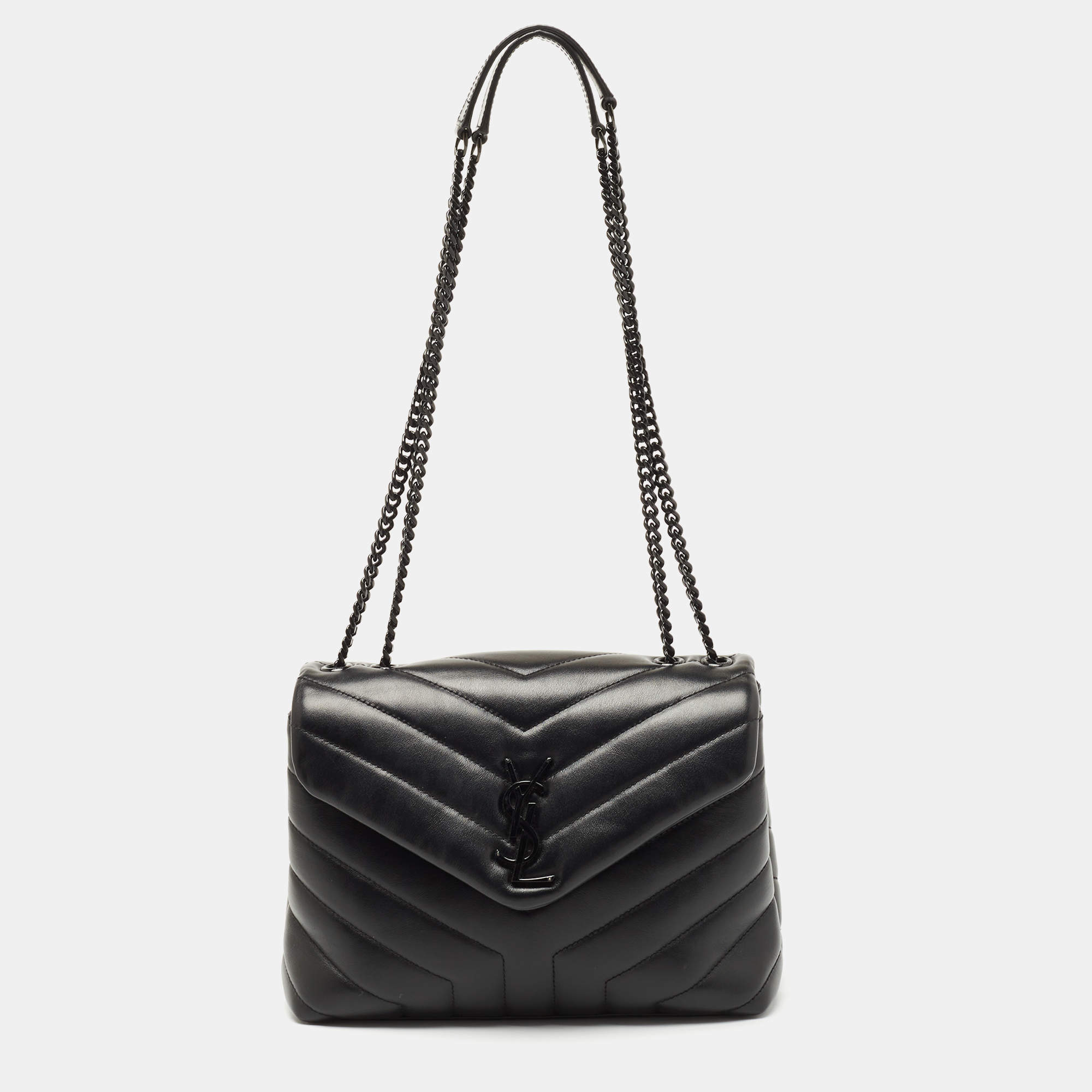 Pre Owned Saint Laurent Black Leather Small Loulou Shoulder Bag