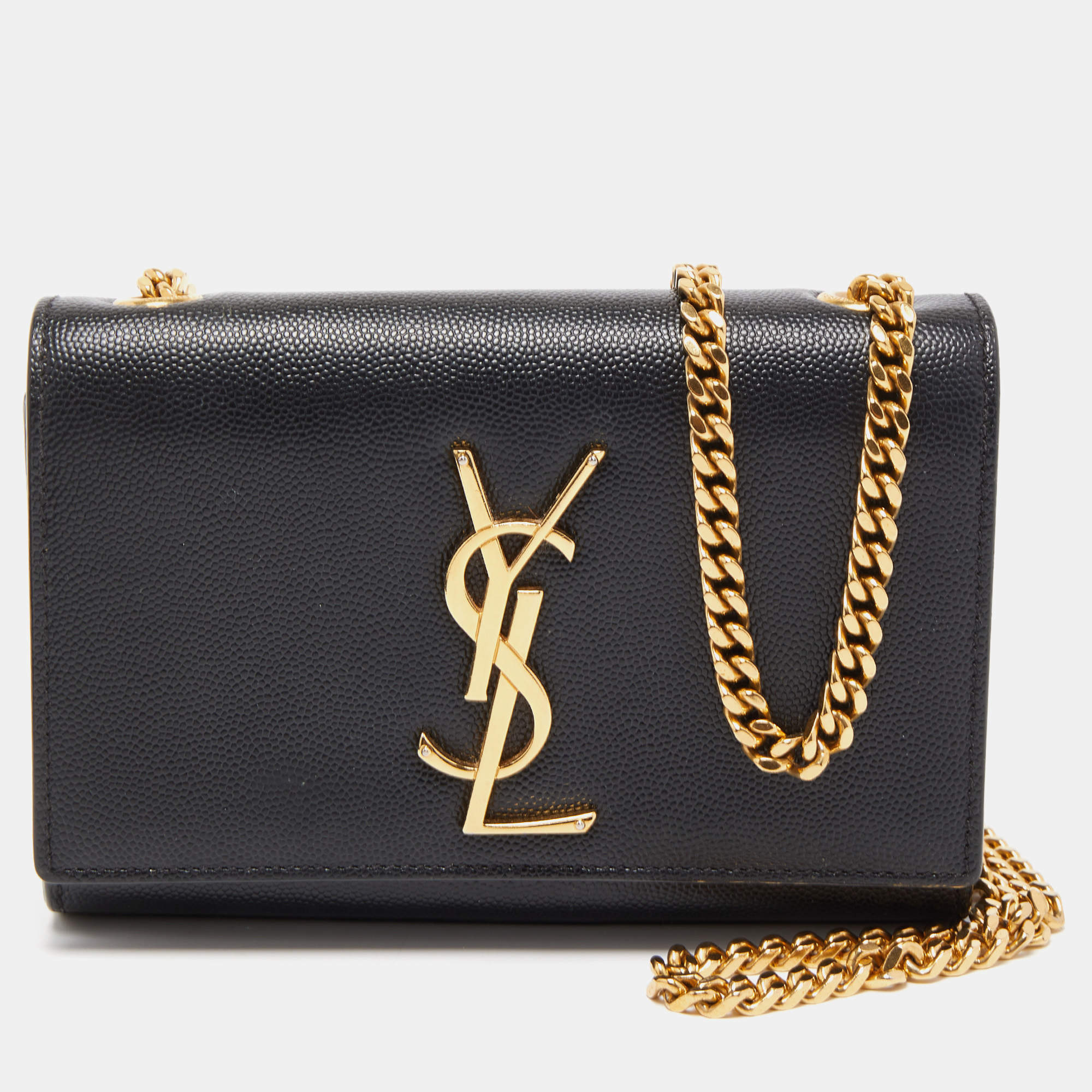 Pre Owned Saint Laurent Black Leather Monogram Kate Chain Bag