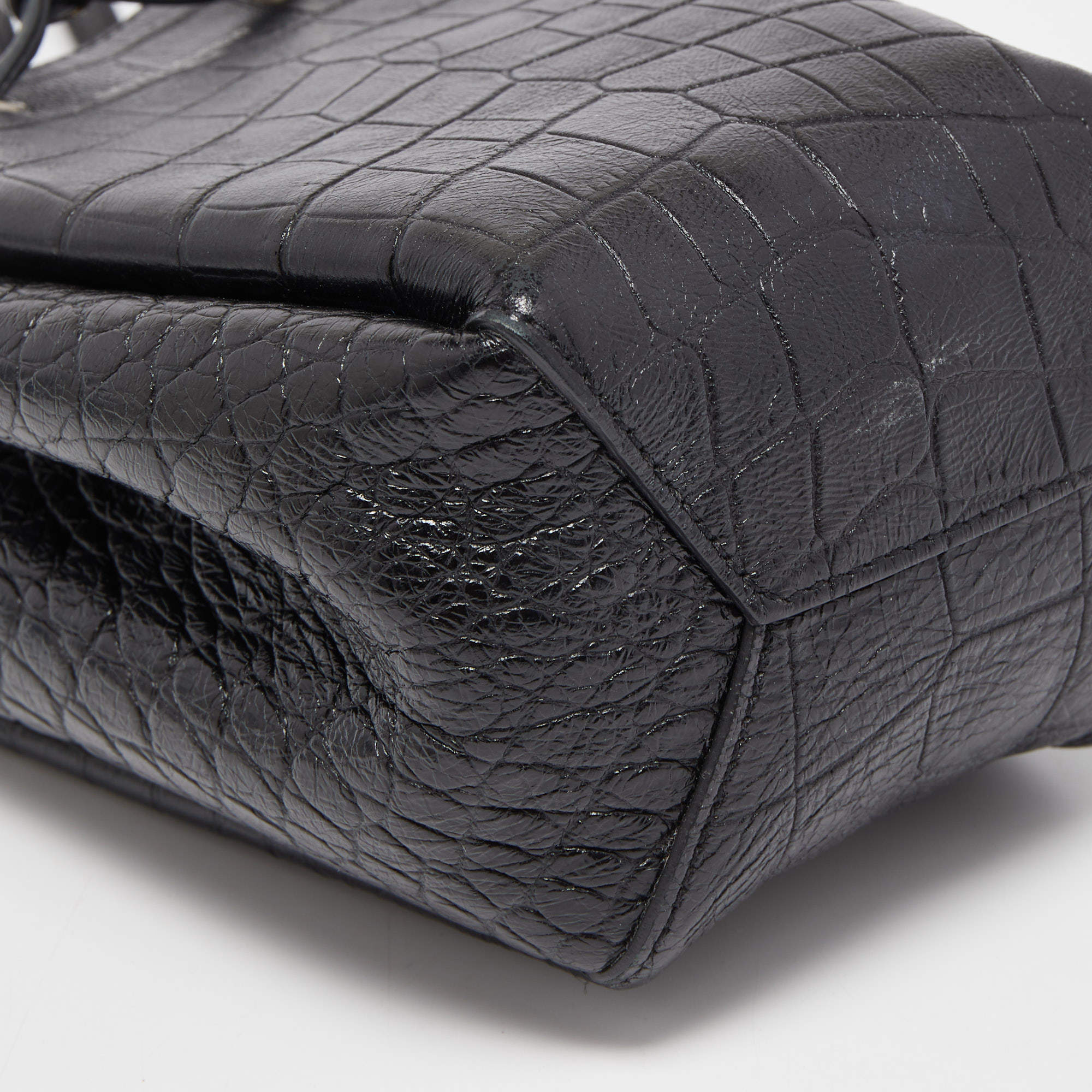 Sold at Auction: Saint Laurent Monogram Bucket Bag Crocodile Embossed  Leather Mini Black