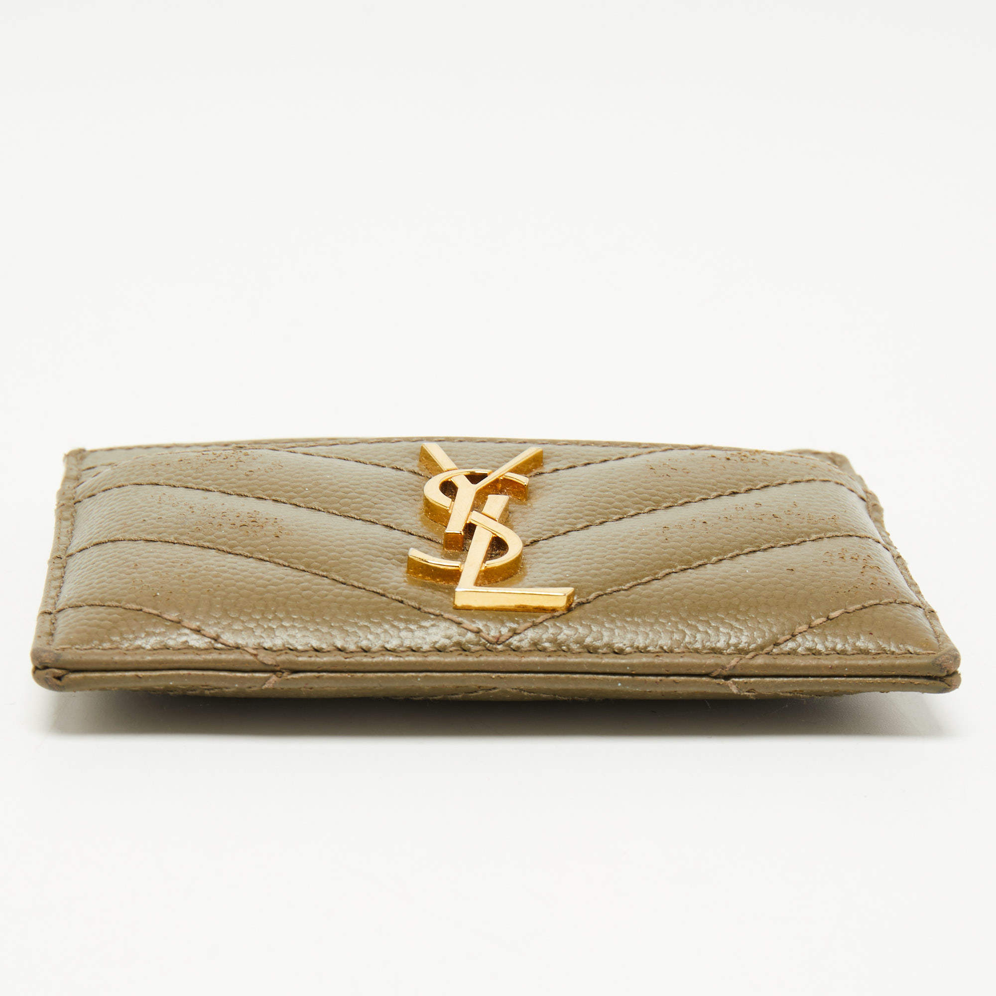 Saint Laurent Monogram Matelassé Card Holder In Green