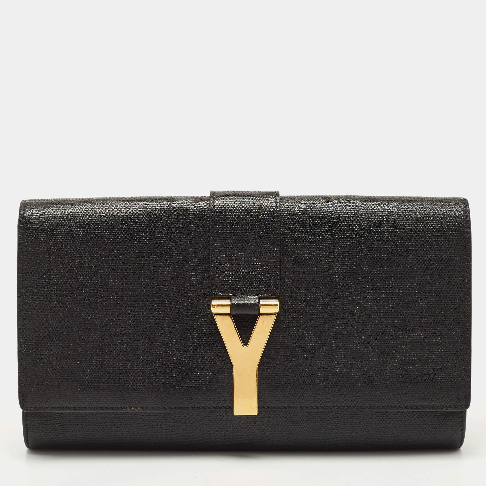 Saint Laurent Black Leather Y-Ligne Clutch