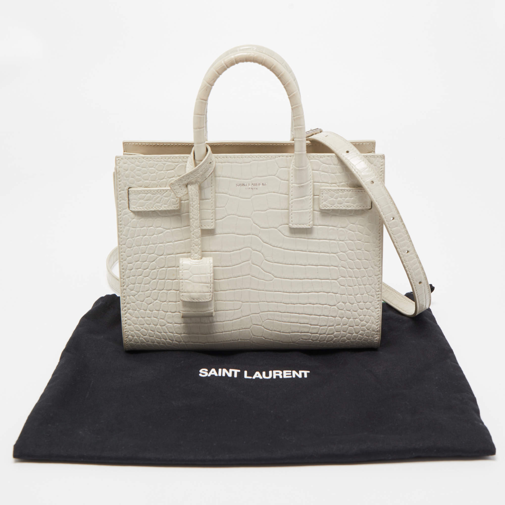 Saint Laurent White Croc Leather Nano Classic Sac De Jour Tote at 1stDibs