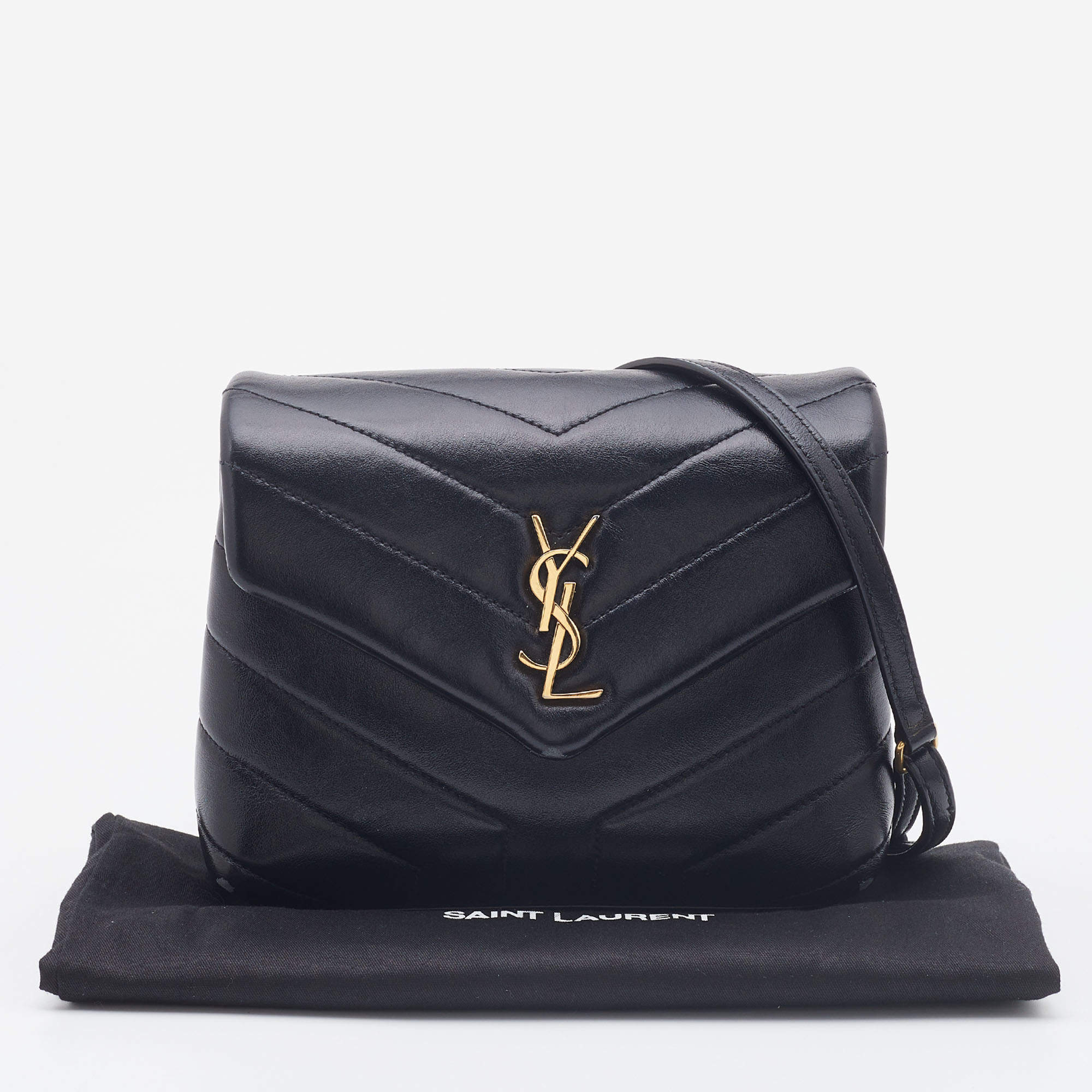 SAINT LAURENT Loulou quilted leather cross-body bag BLACK – Top