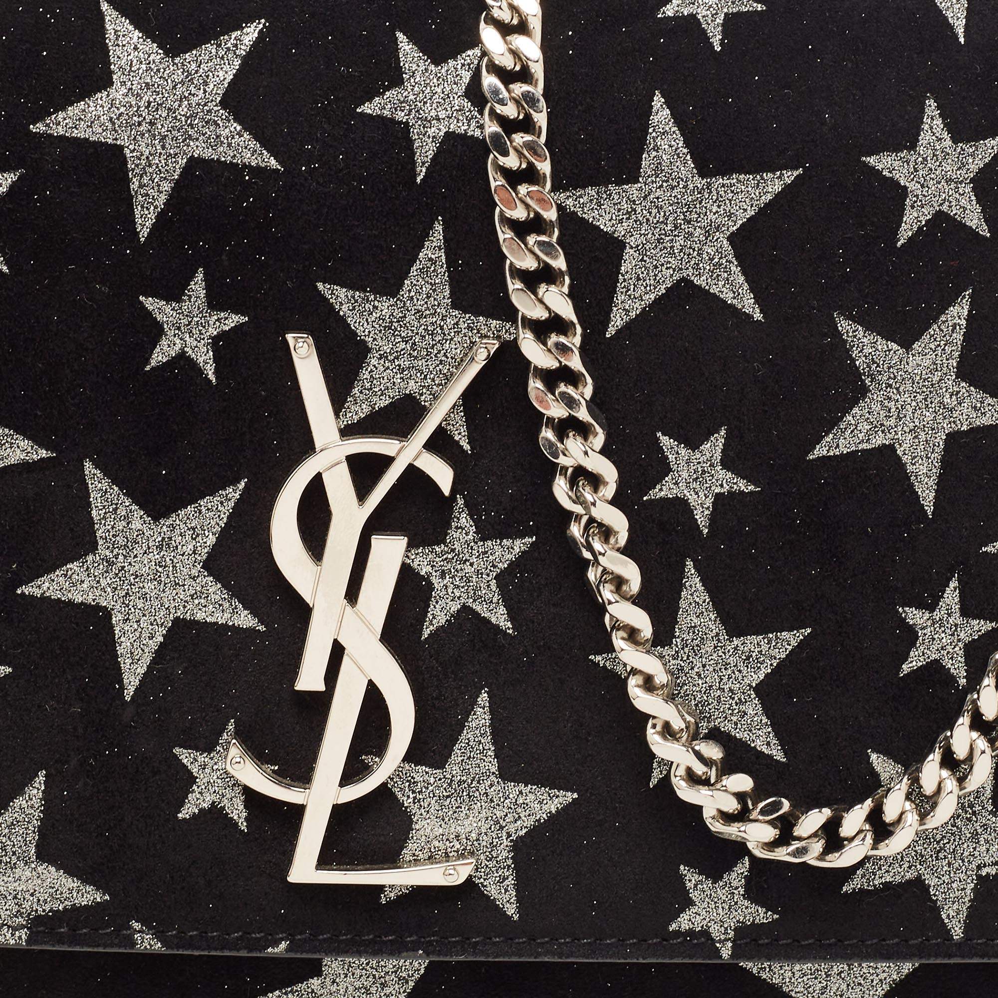 SAINT LAURENT Kate black star bag on a chain in silver – Loop