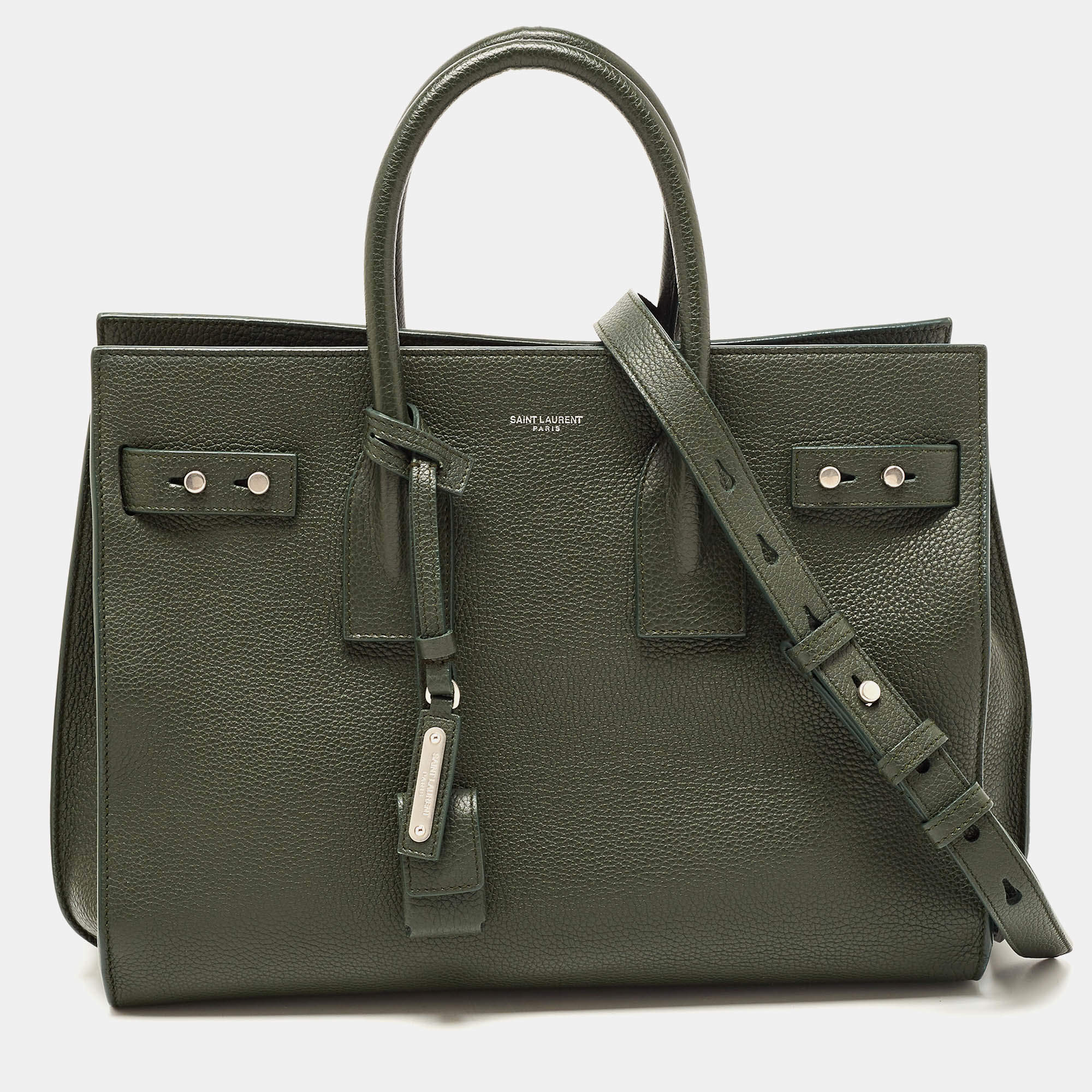 Pre Owned Saint Laurent Dark Green Leather Small Classic Sac De Jour Tote