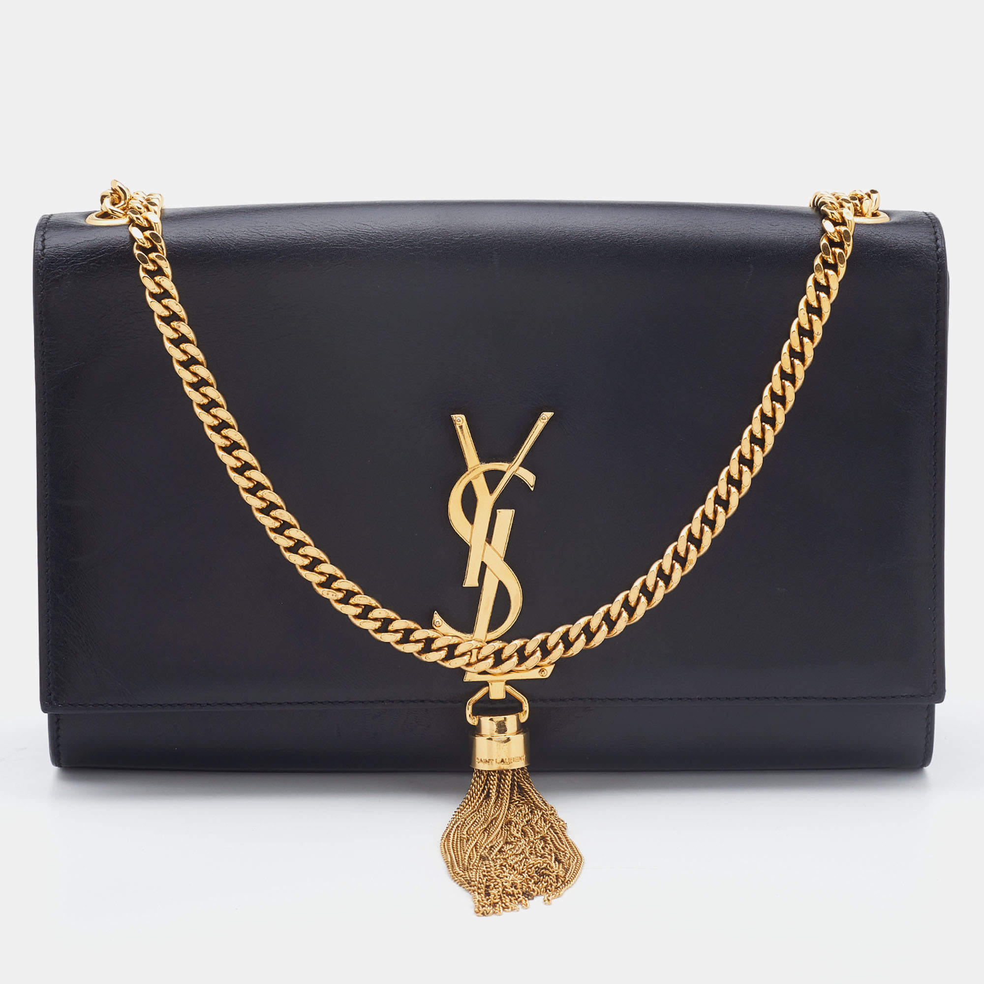 Pre Owned Saint Laurent Black Leather Medium Kate Tassel Shoulder Bag