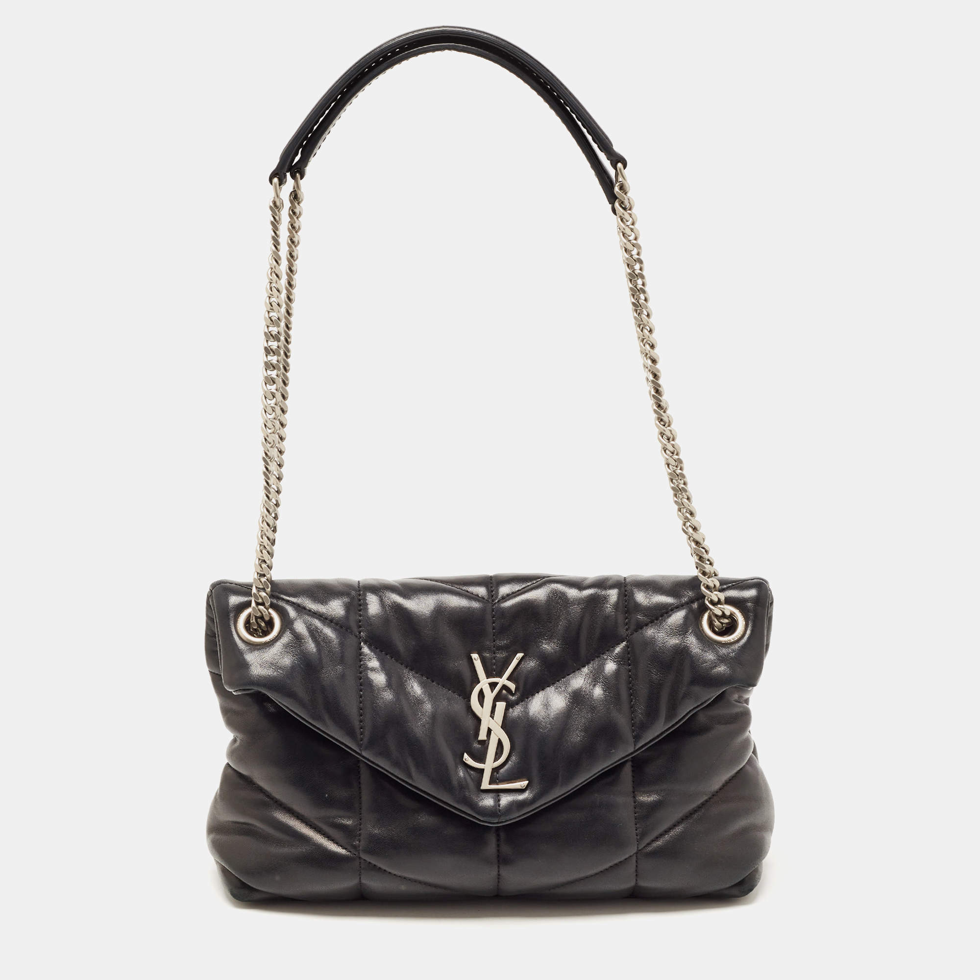 مملوكة مسبقًا Saint Laurent Black Quilted Leather Small Puffer Chain Bag 