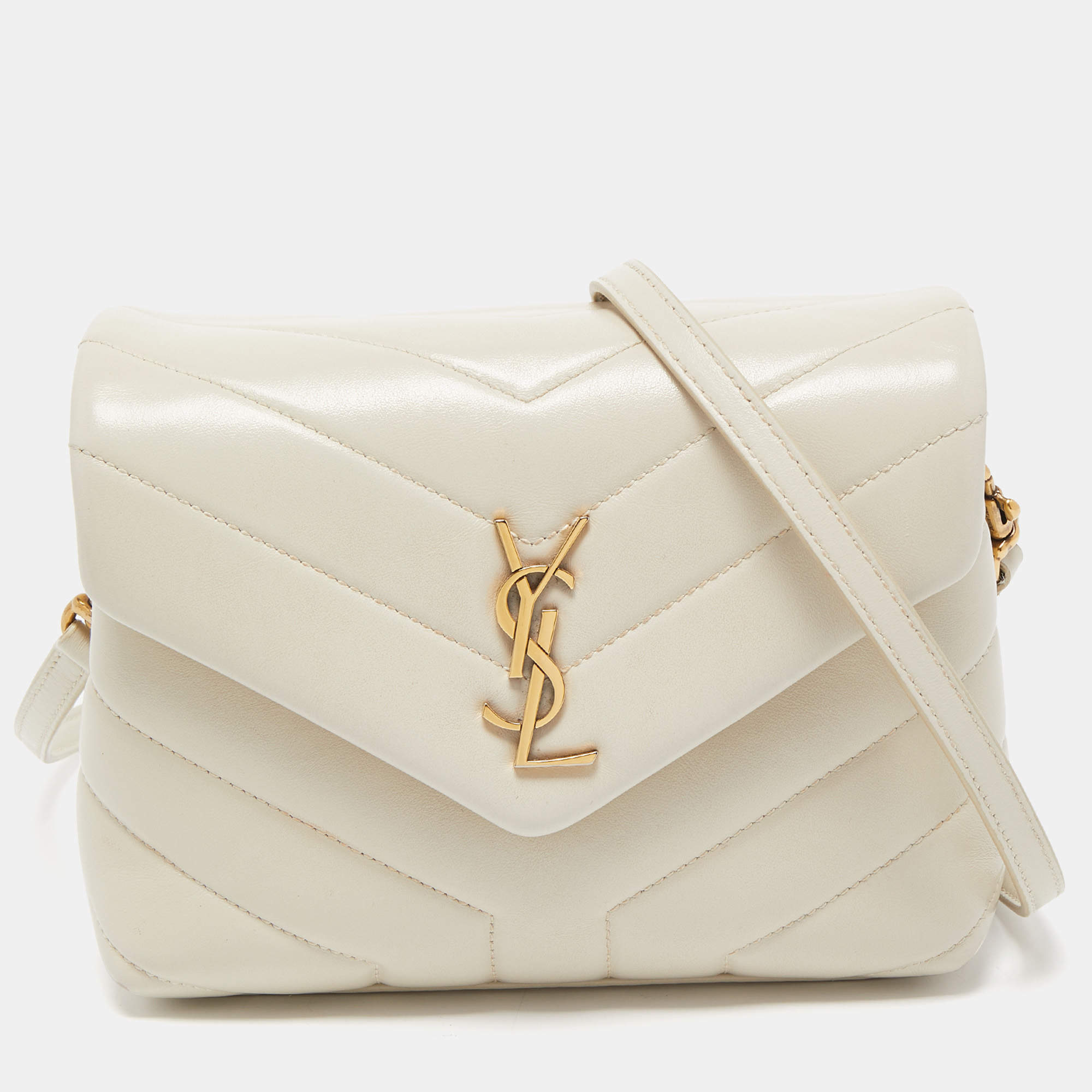 Saint Laurent Off-White Matelasse Leather Loulou Toy Shoulder Bag Saint ...