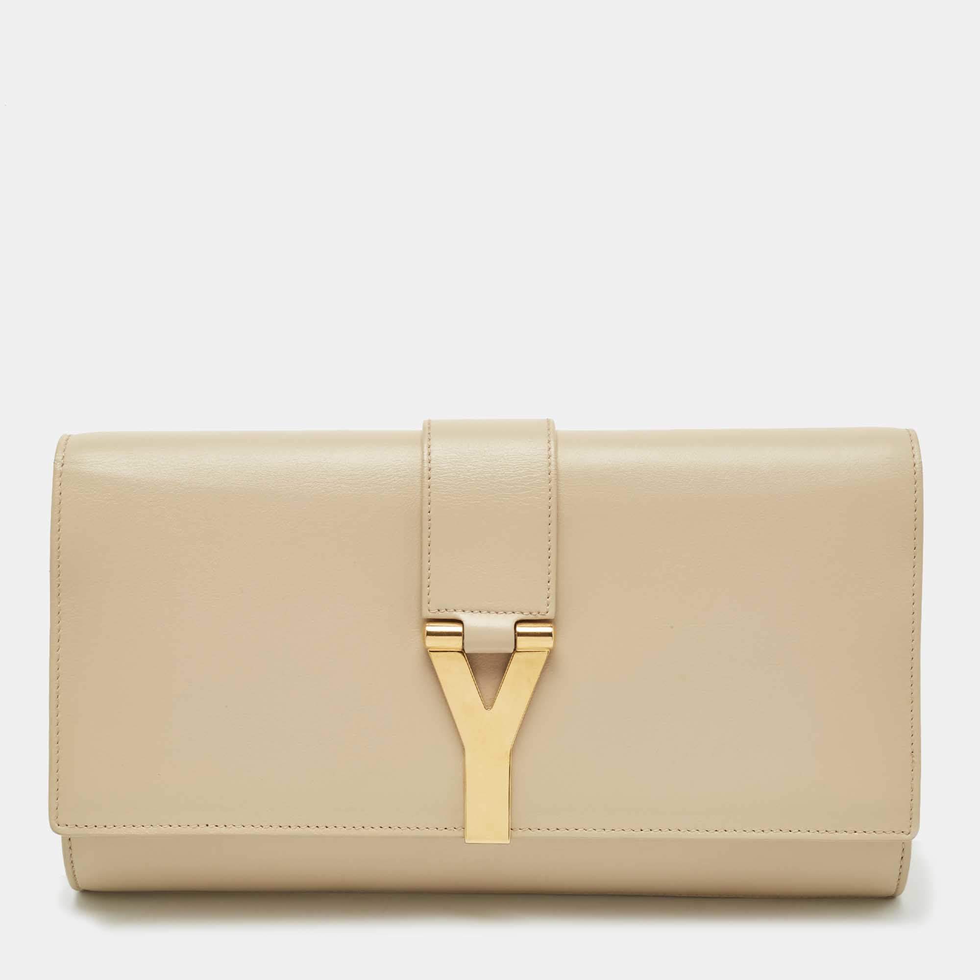 Pre Owned Saint Laurent Light Beige Leather Y-Ligne Clutch
