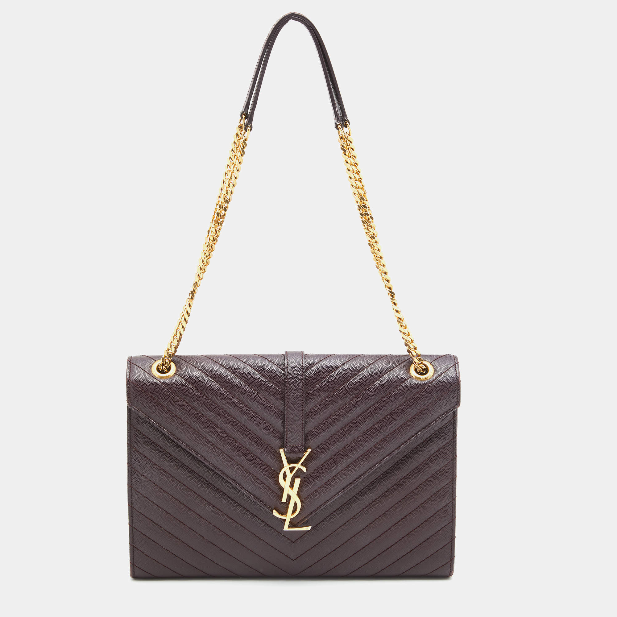 مملوكة مسبقًا حقيبة كتف سان لوران جلد ماتيلاسيه أزرق كبيرة مونوغرام ظرفية