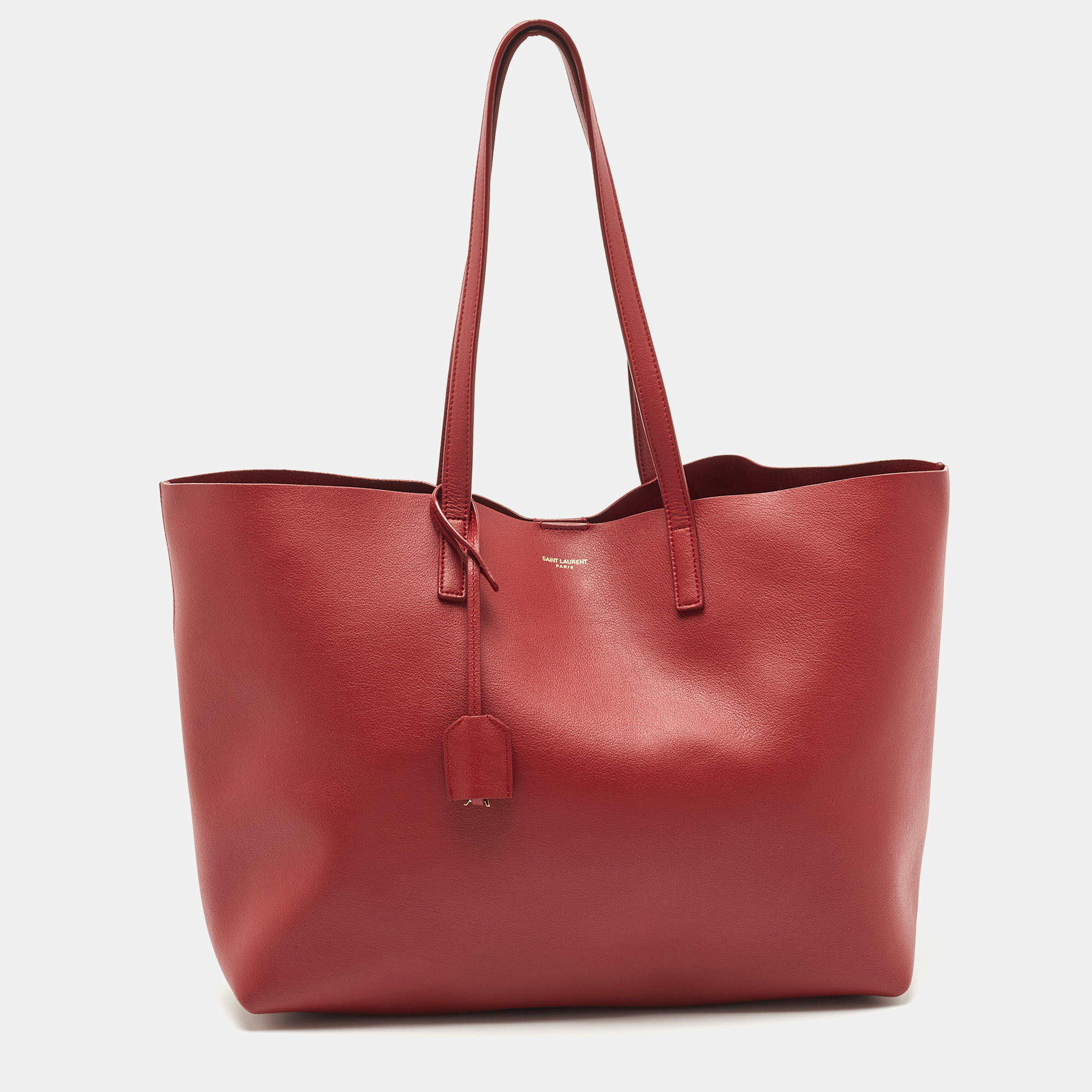 Saint Laurent Red Leather E W Shopper Tote