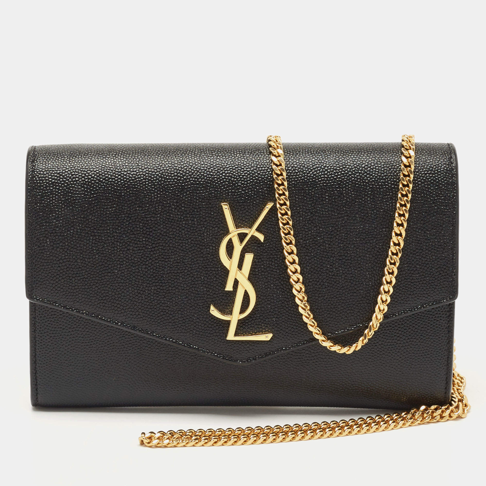 Saint Laurent Black Leather Uptown Wallet on Chain