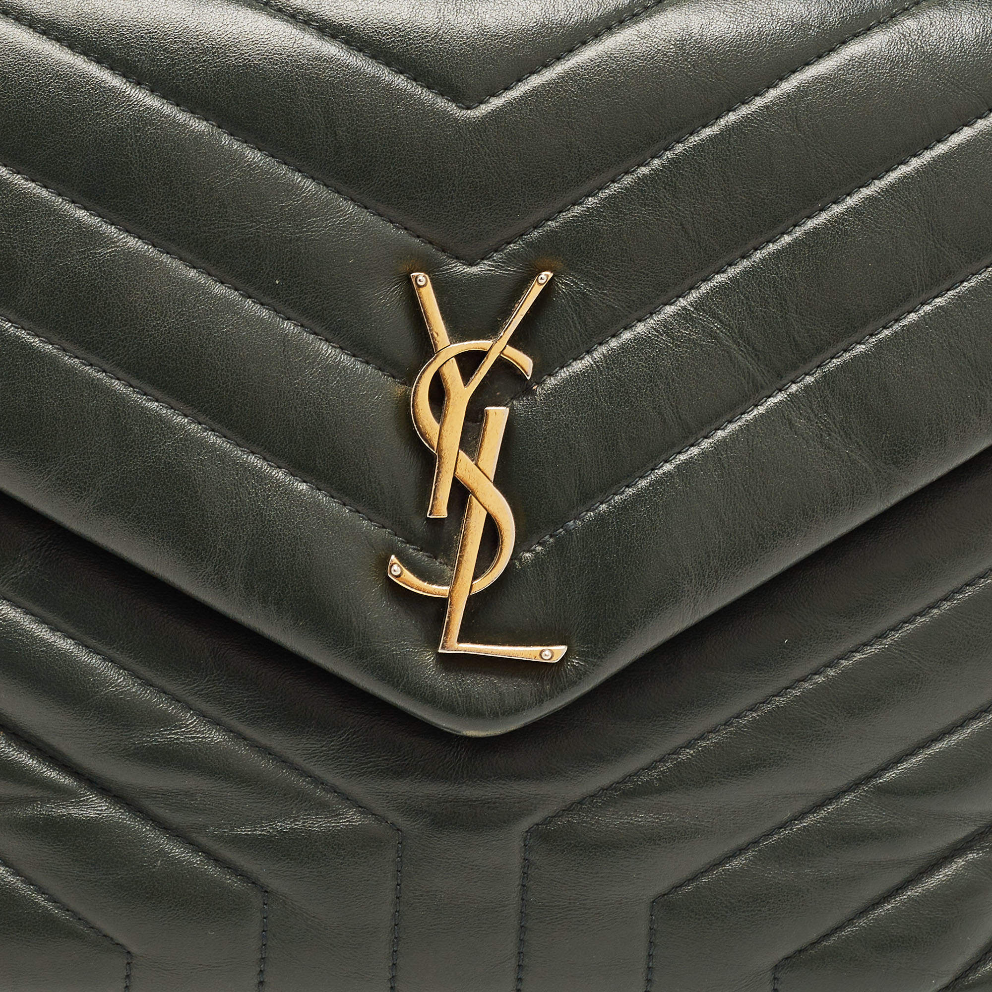 Saint Laurent Khaki Green Matelassé Leather Medium Loulou Shoulder Bag Saint  Laurent Paris