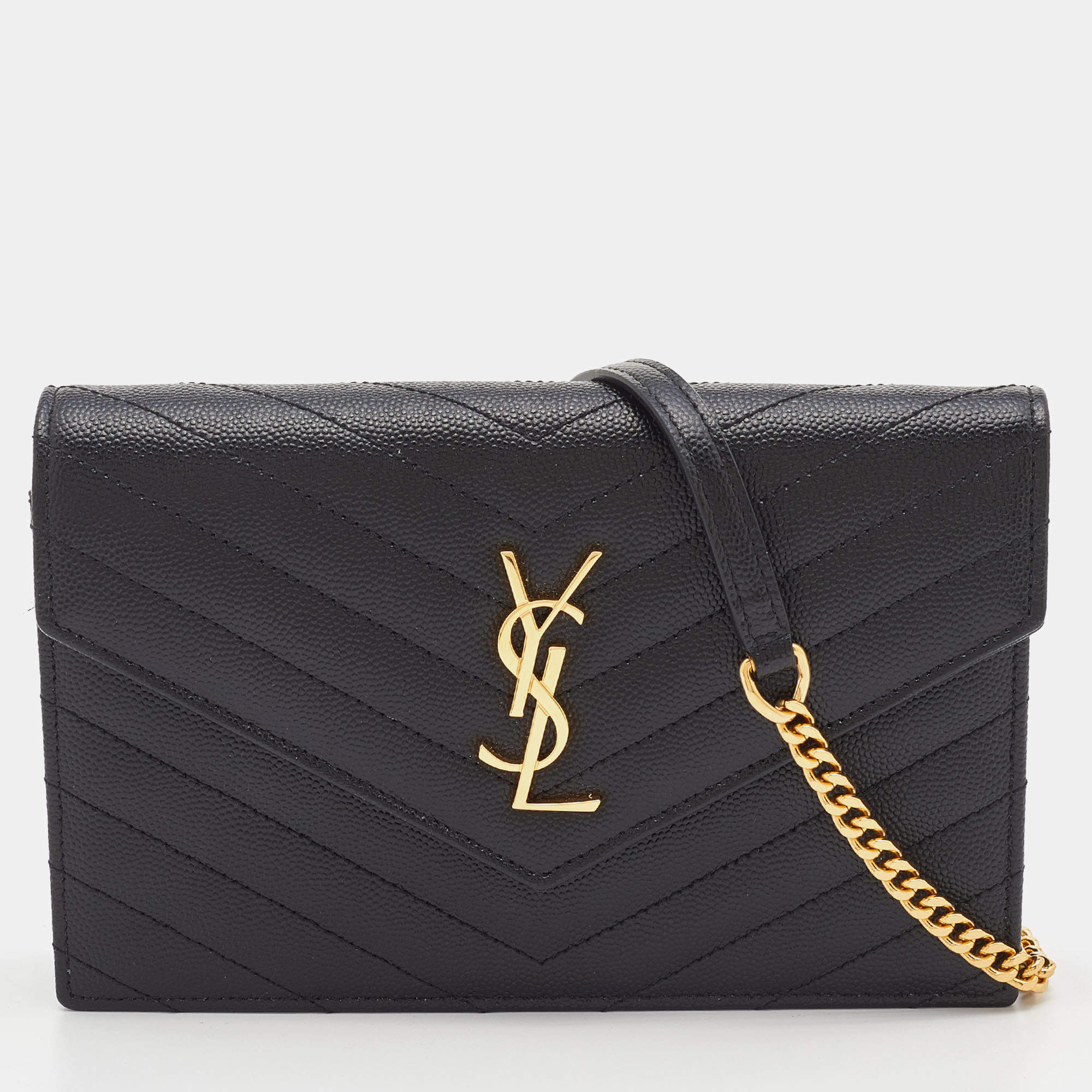 Saint Laurent Black Leather Uptown Wallet on Chain