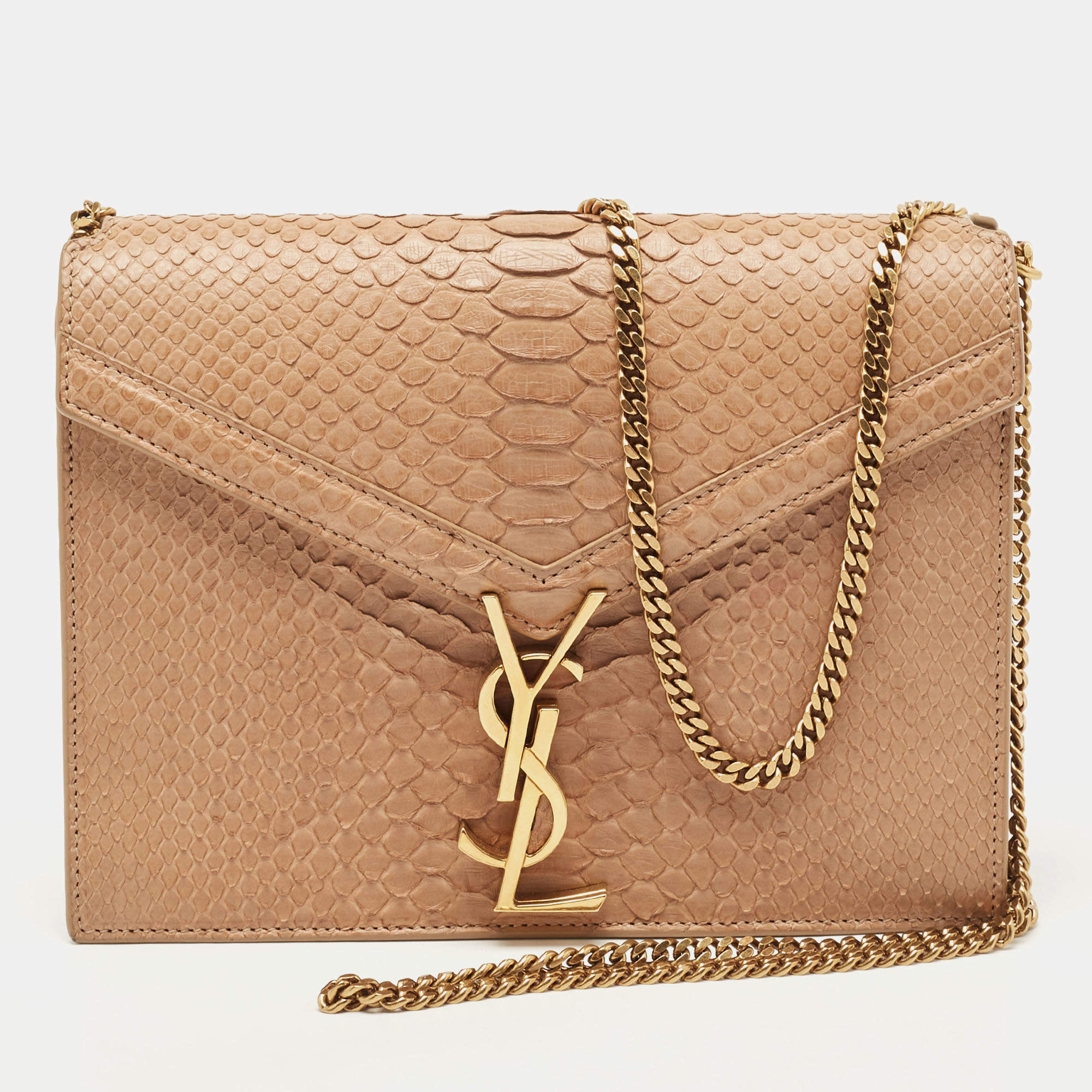 Saint Laurent Beige Python Medium Cassandra Chain Bag