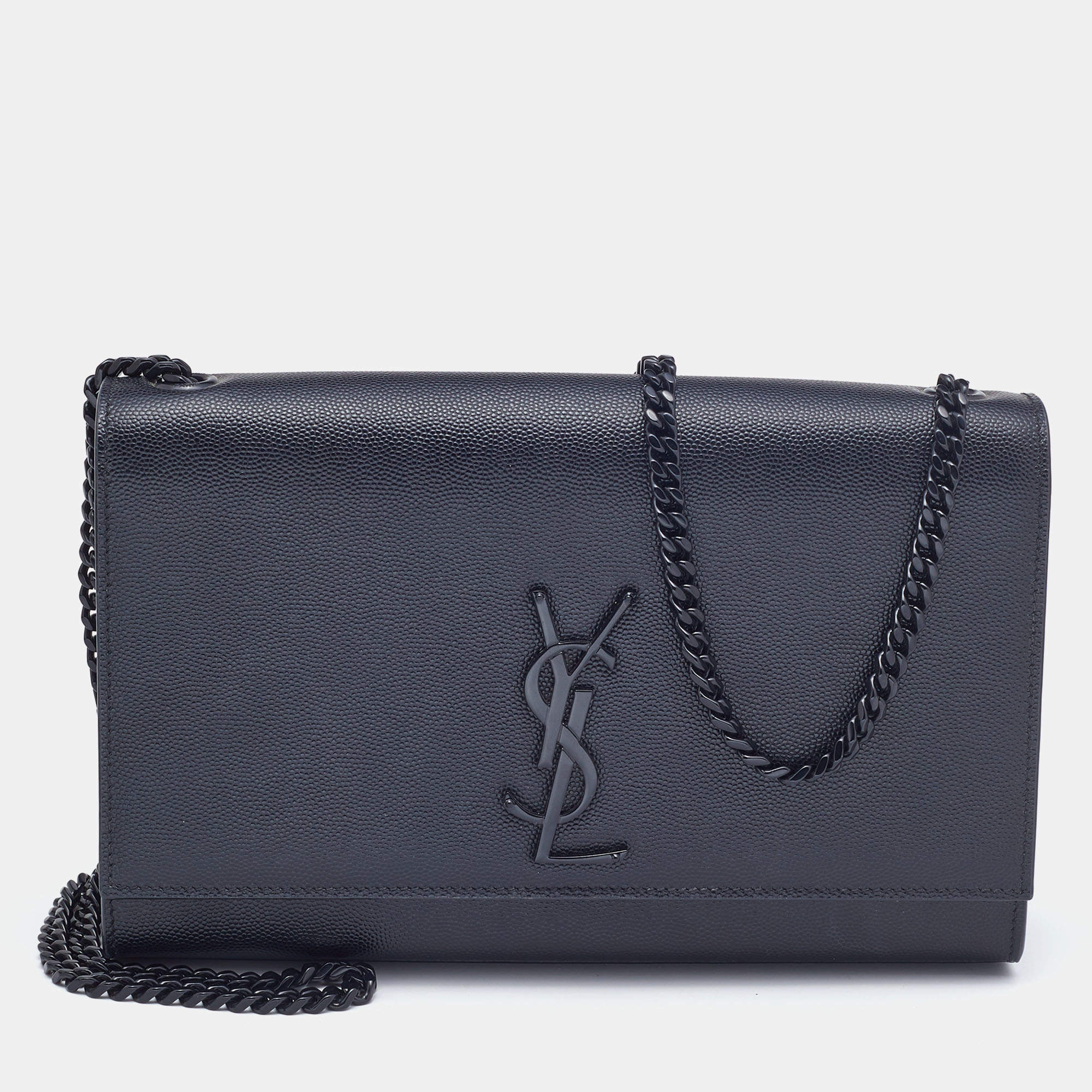 Pre Owned Saint Laurent Black Leather Medium Kate Shoulder Bag