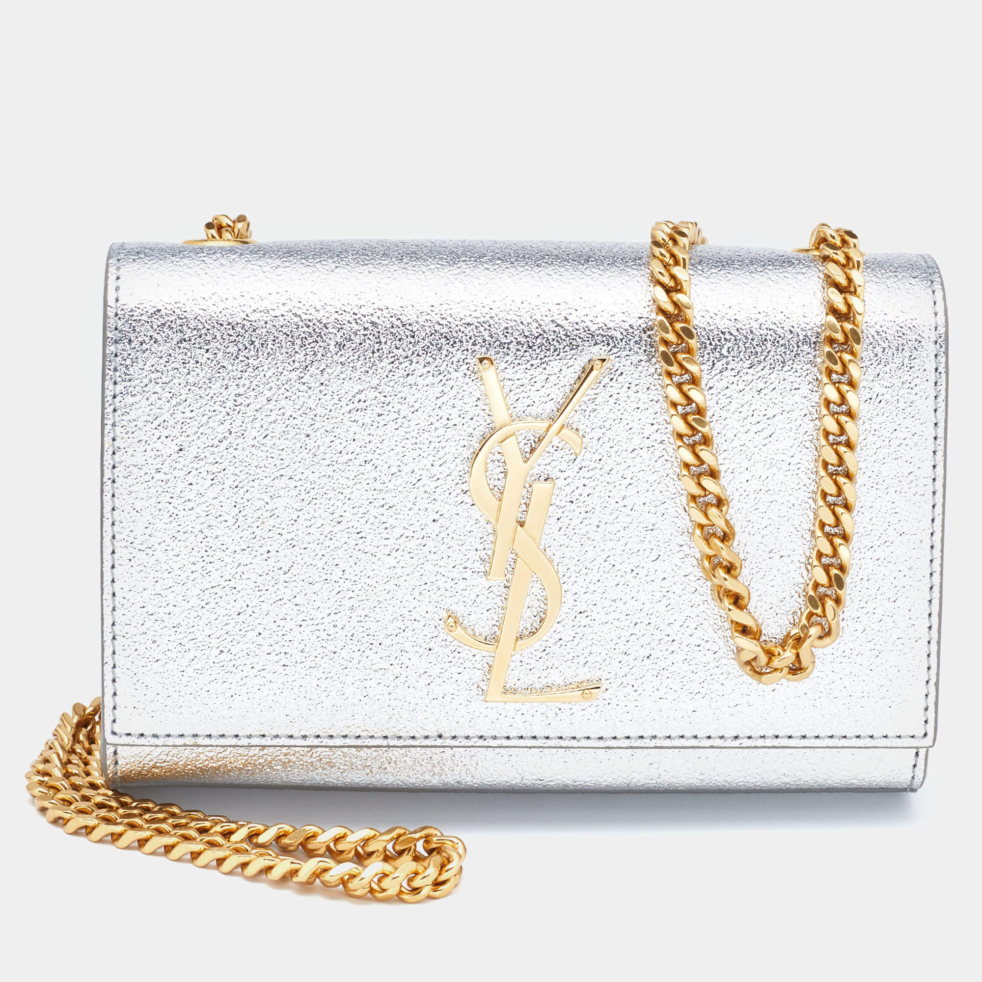 Pre Owned Saint Laurent Silver Leather Small Kate Chain Shoulder Bag