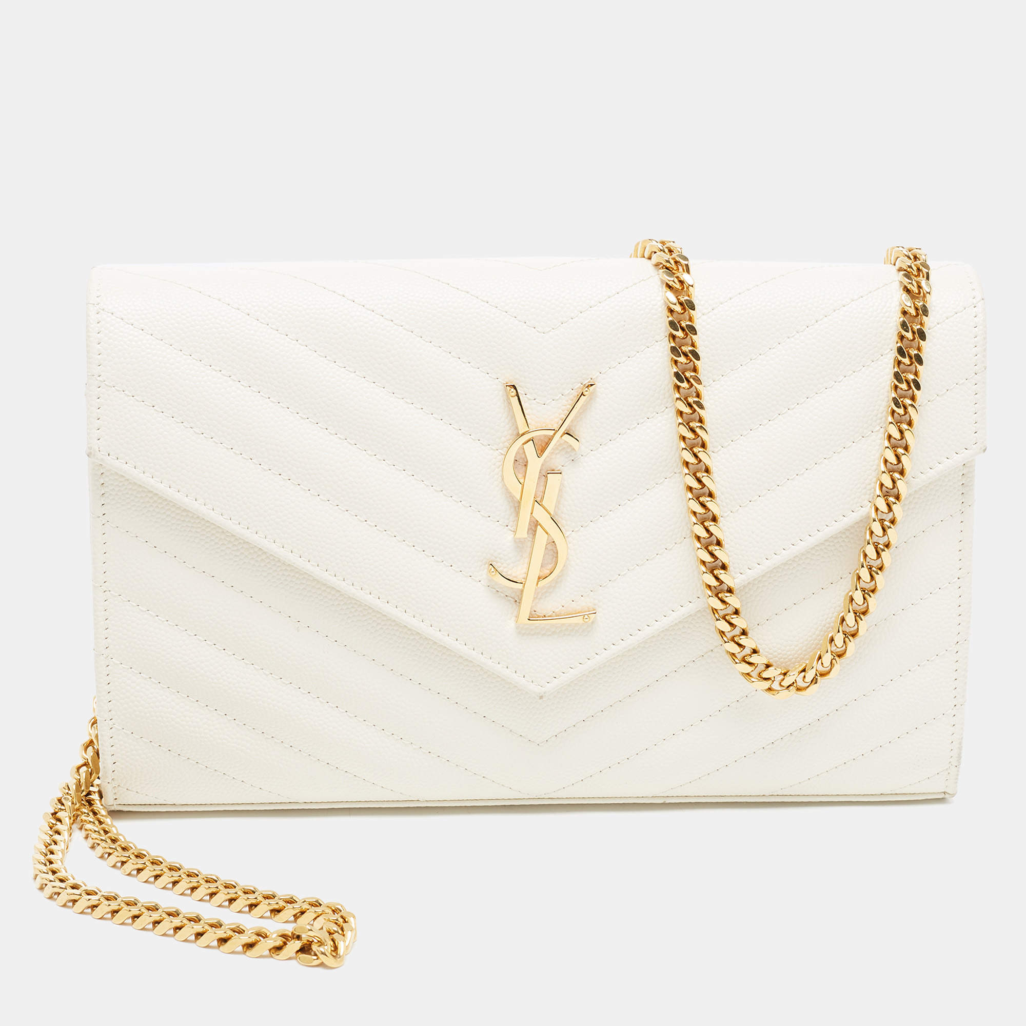 Saint Laurent Evelope wallet on chain White Leather ref.142172