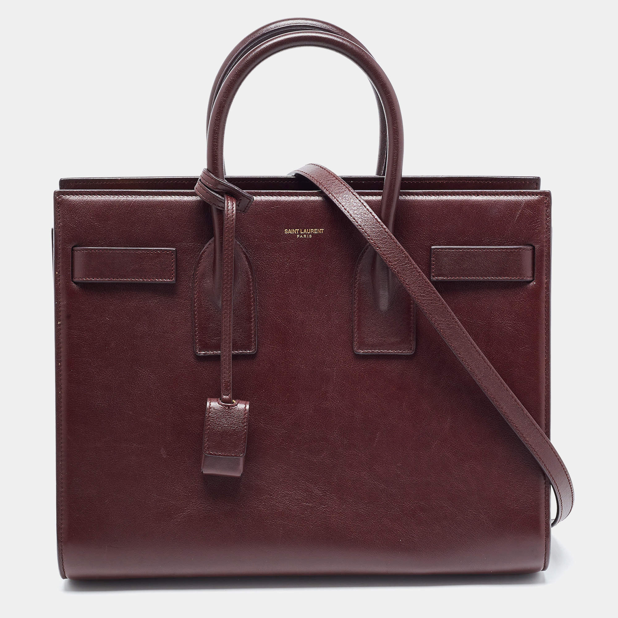 Pre Owned Saint Laurent Burgundy Leather Small Classic Sac De Jour Tote