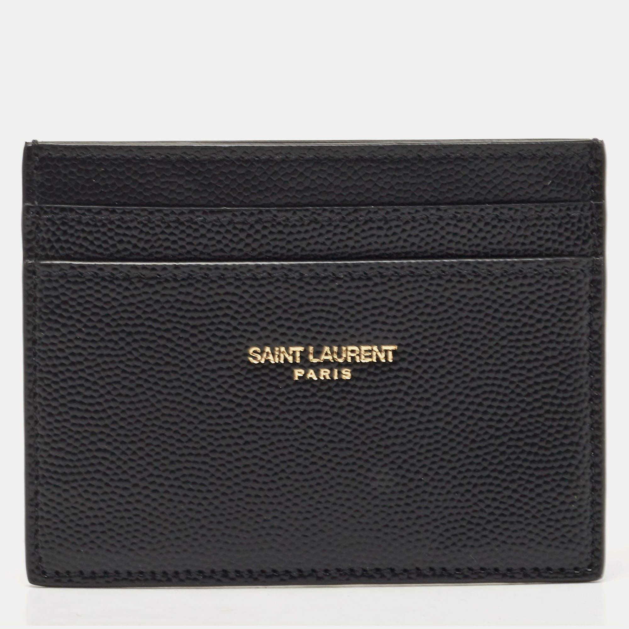Pre Owned Saint Laurent Black Leather Logo Card Holder