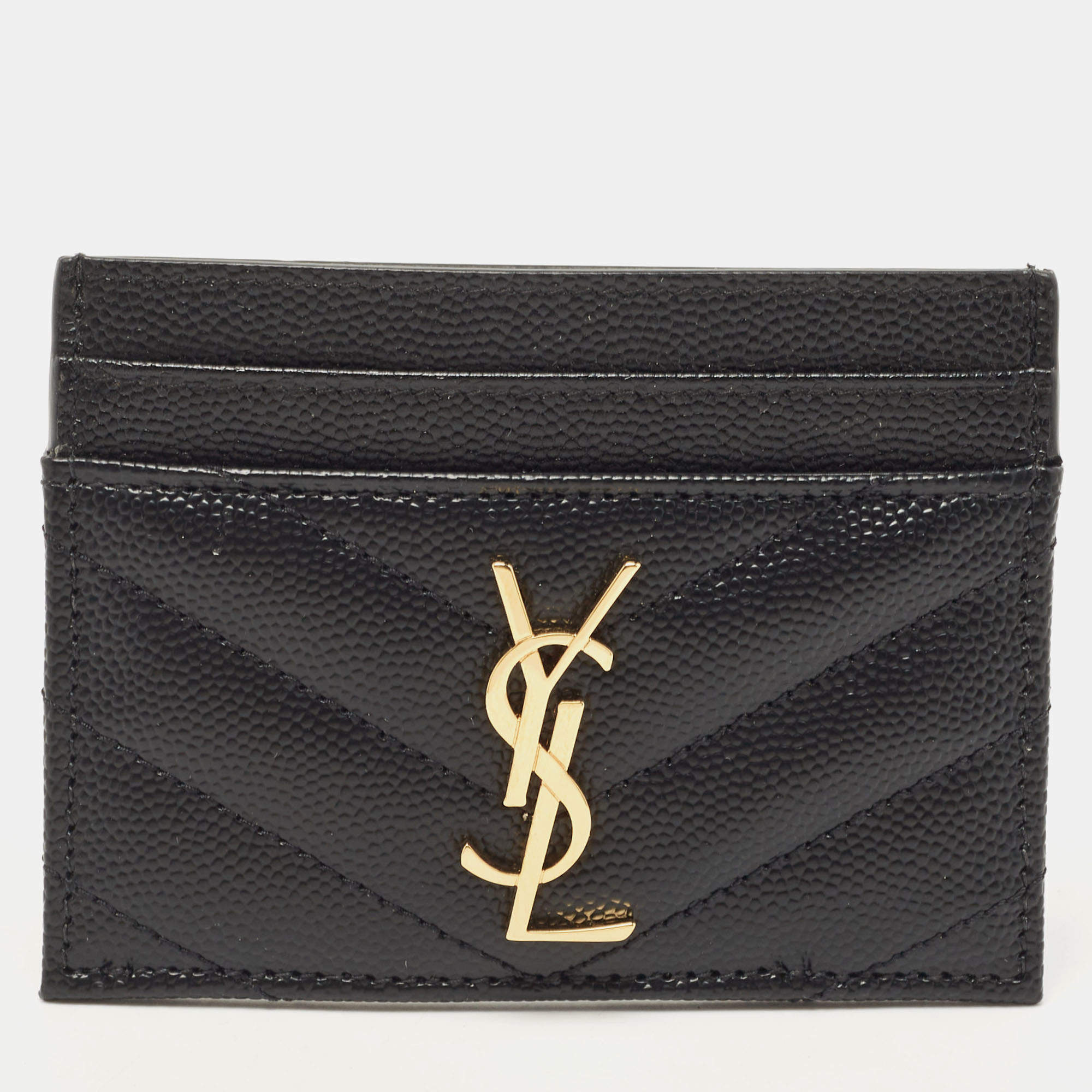 مملوكة مسبقًا Saint Laurent Black Matelassé Leather Monogram Card Holder