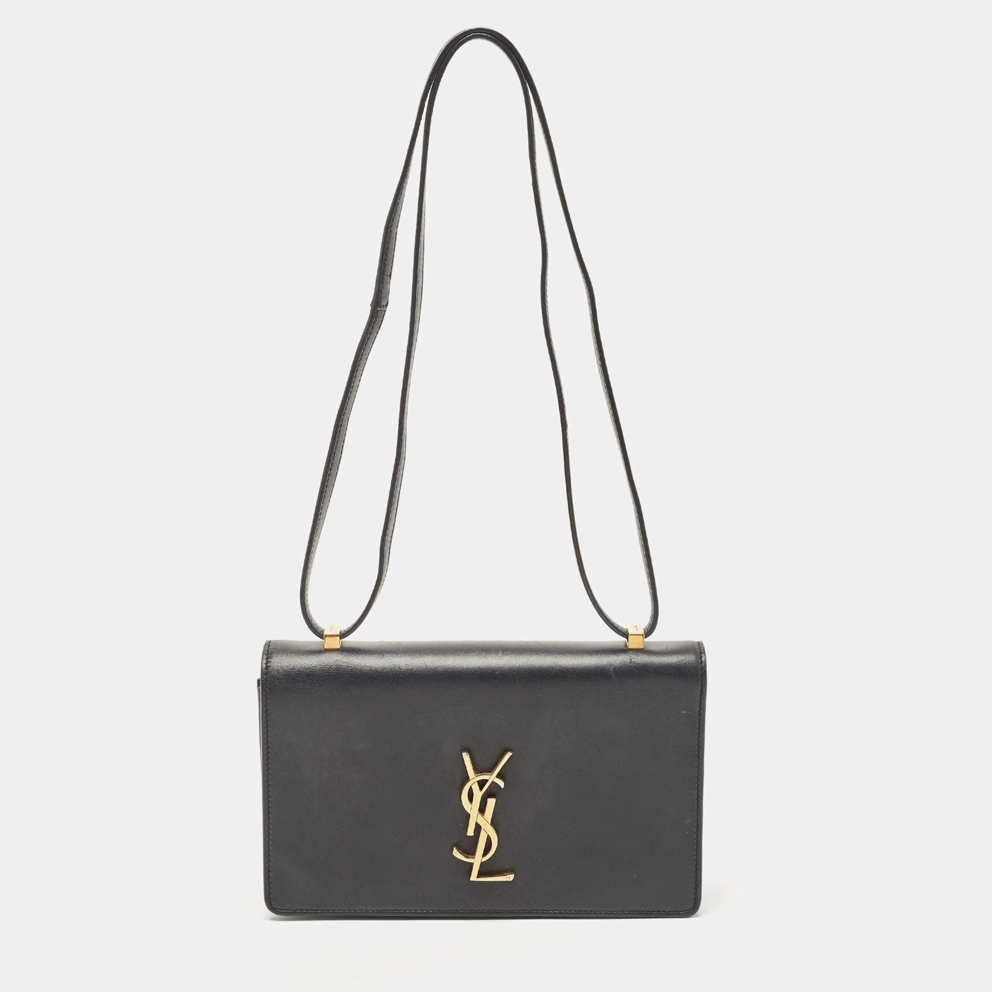 Saint Laurent Small Ysl Monogram Leather Satchel Bag Black