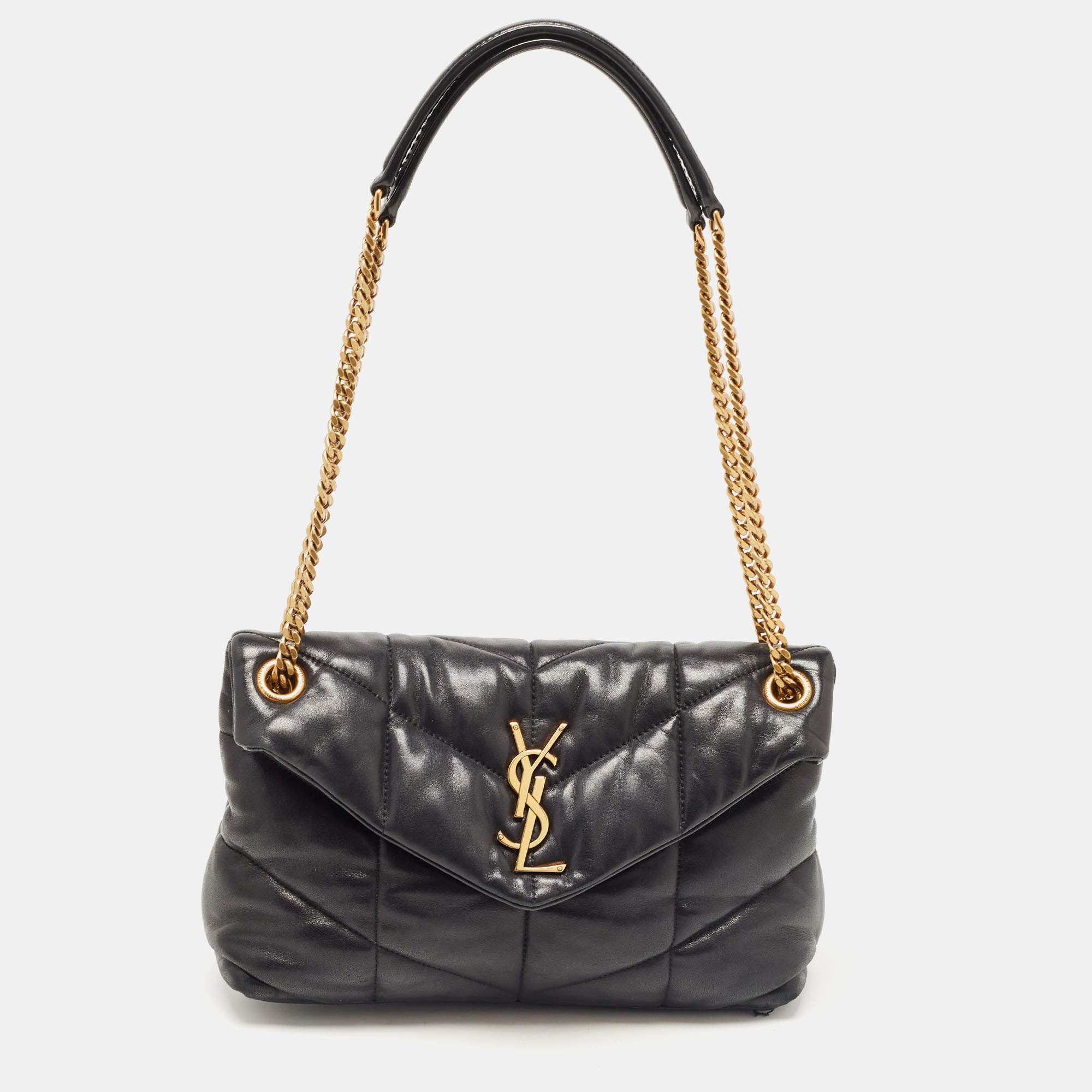 Pre Owned Saint Laurent Black Quilted Leather Small Loulou Puffer Shoulder Bag
