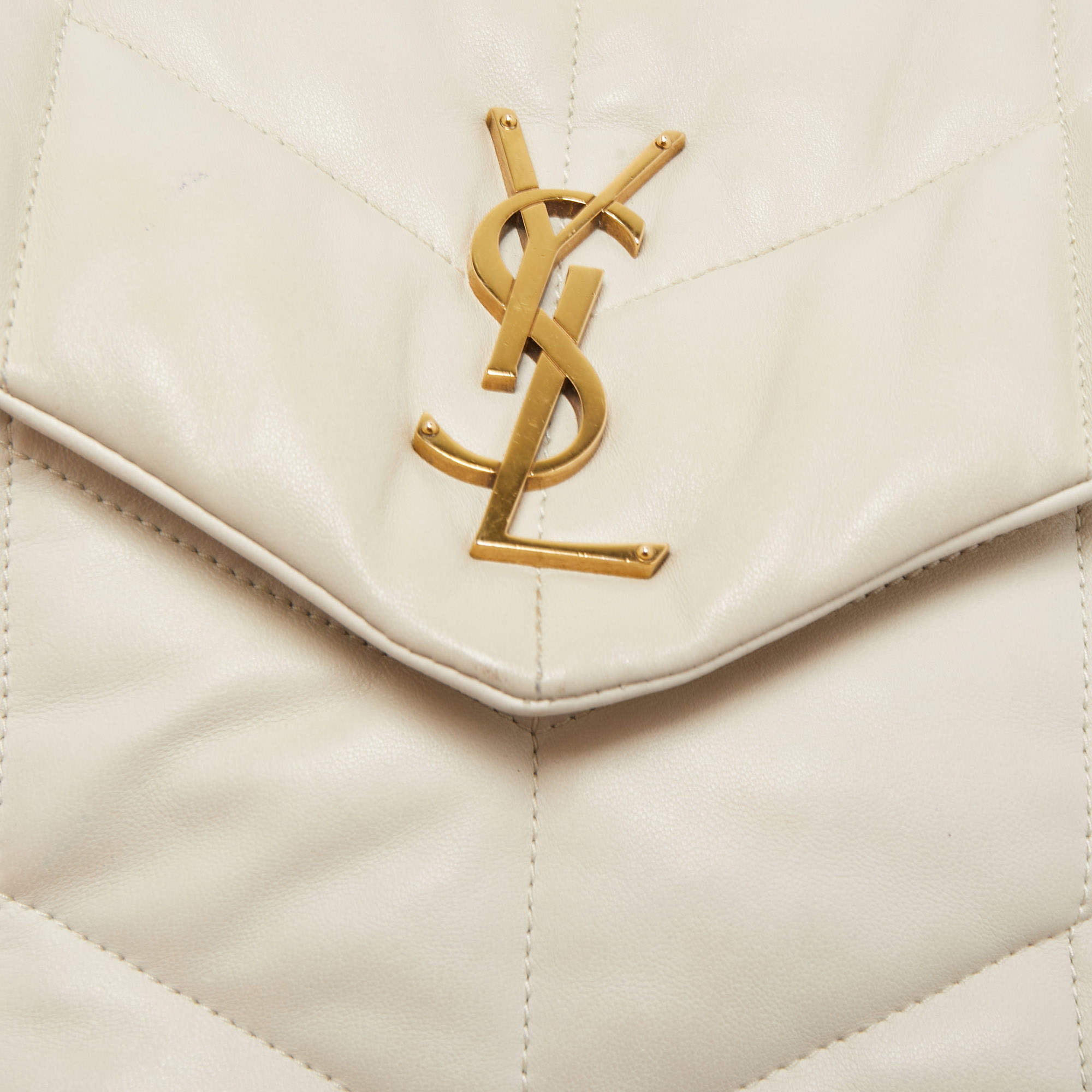 Yves Saint Laurent White Leather Saharienne Shoulder Bag - Yoogi's Closet