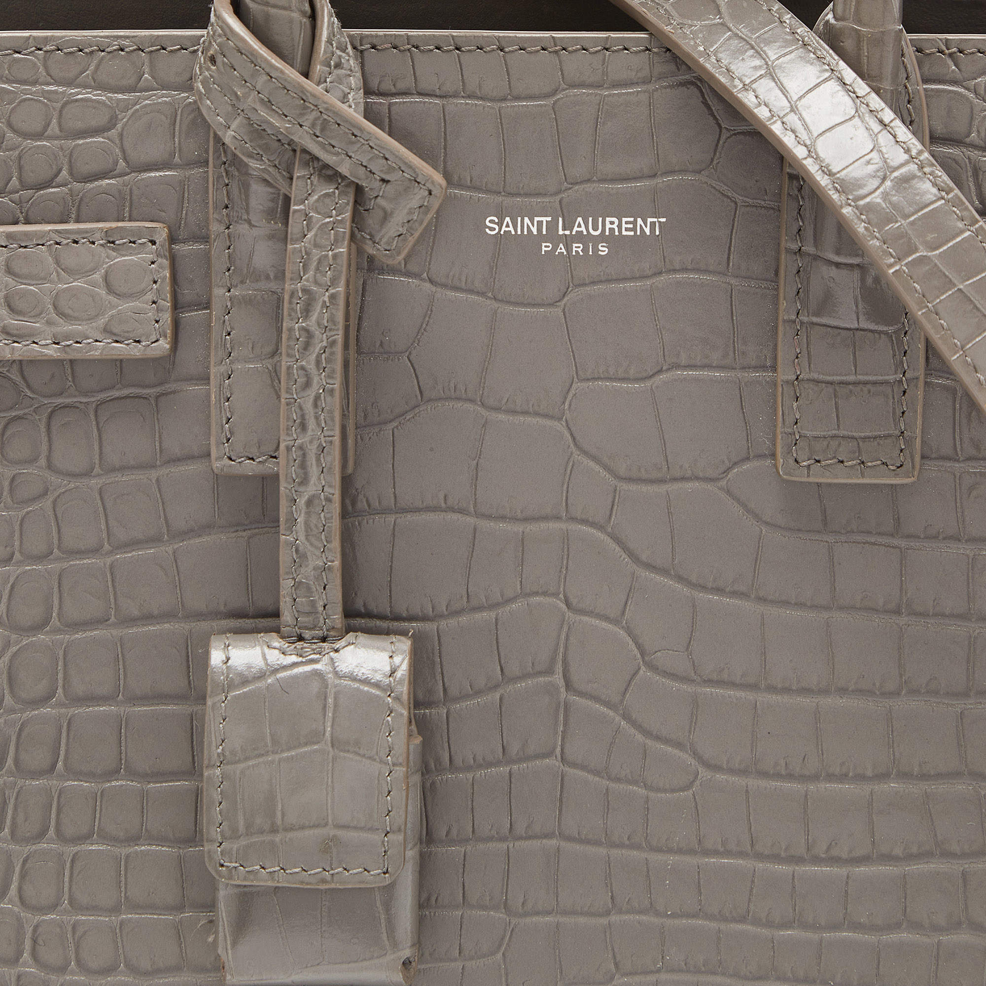YSL Grey Croco Embossed Sac De Jour Nano Bag – The Closet