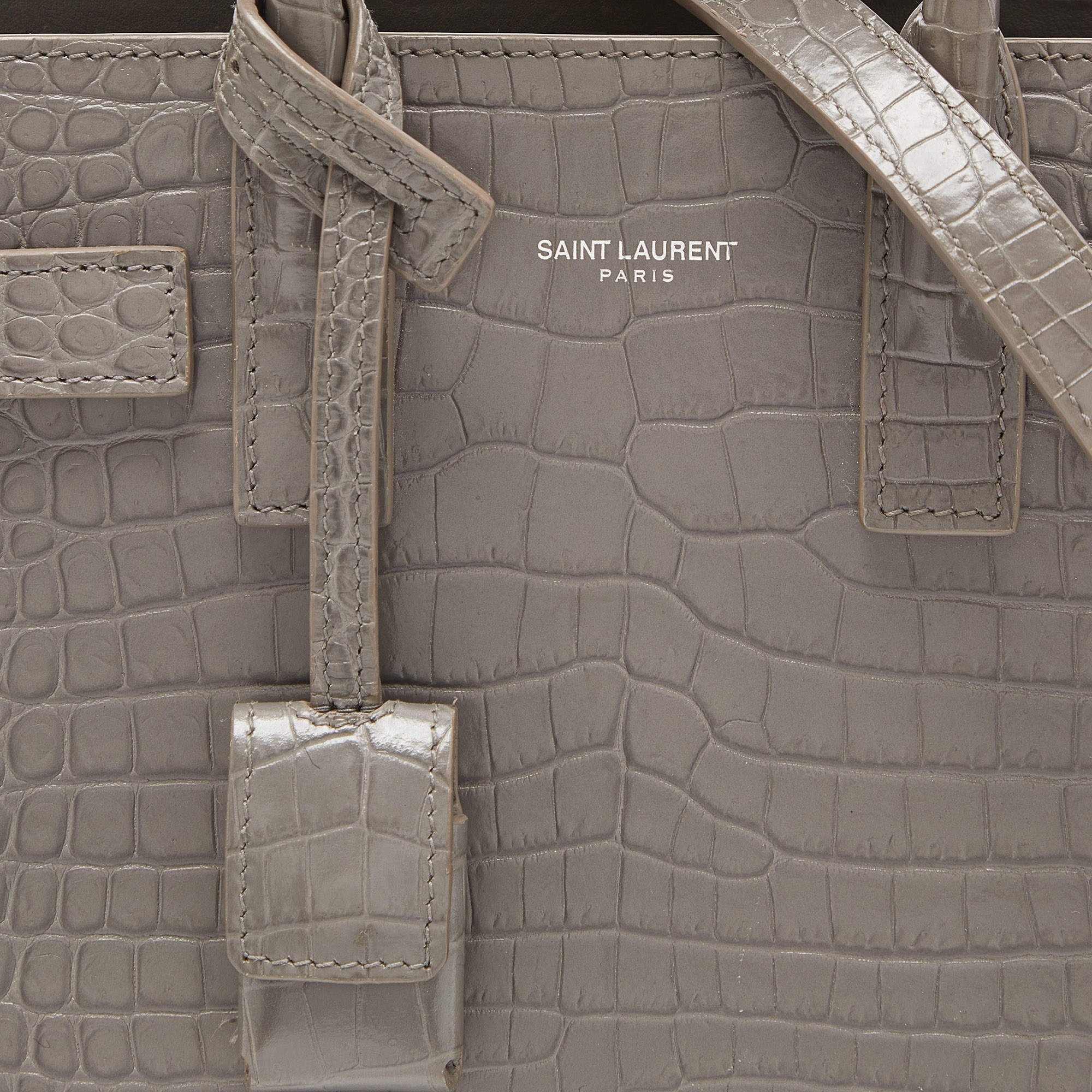 Yves Saint Laurent Nano Sac De Jour Croc Embossed Grey Bag – Green Go Store