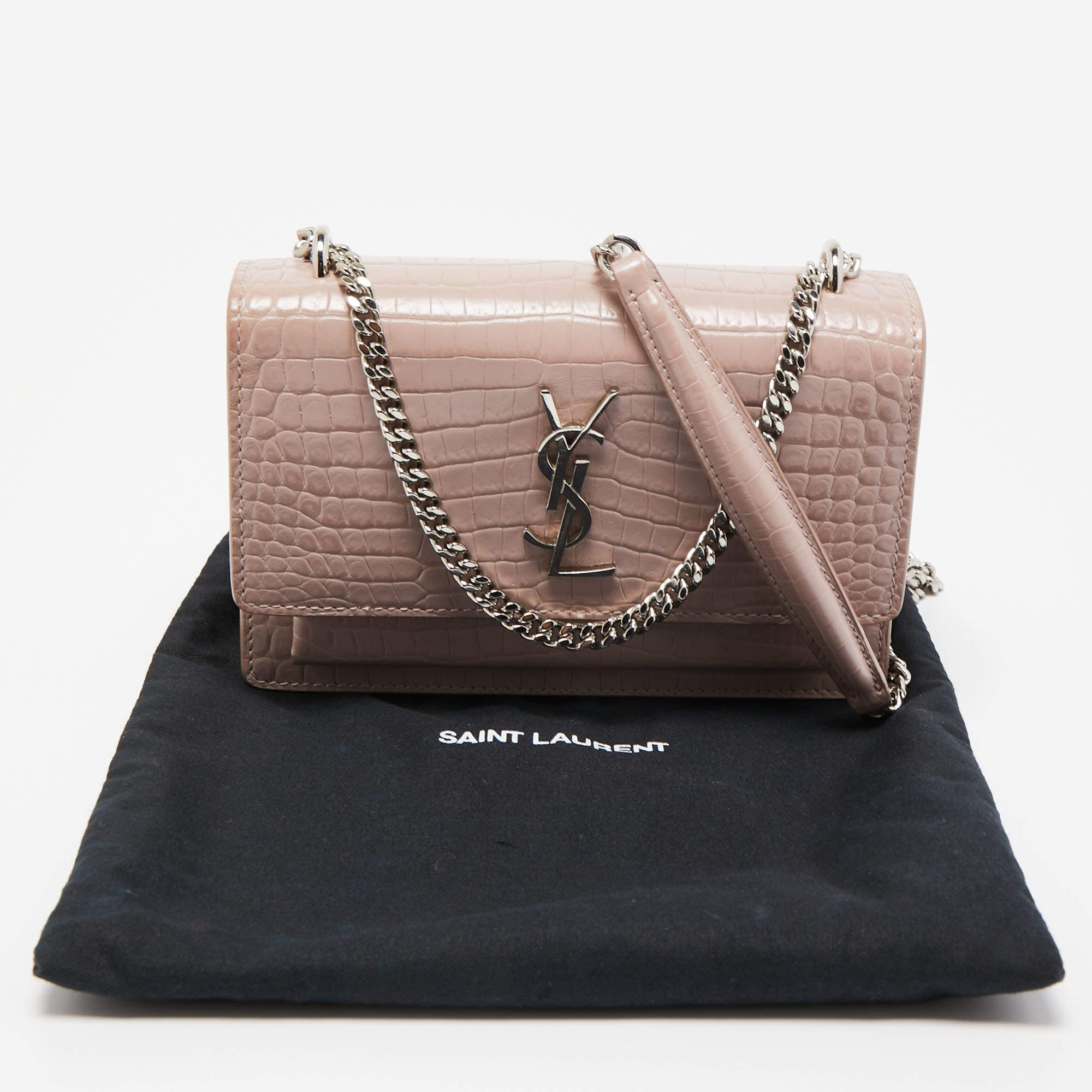 Saint Laurent Lilac Croc Embossed Leather Sunset Wallet On Chain Saint  Laurent Paris