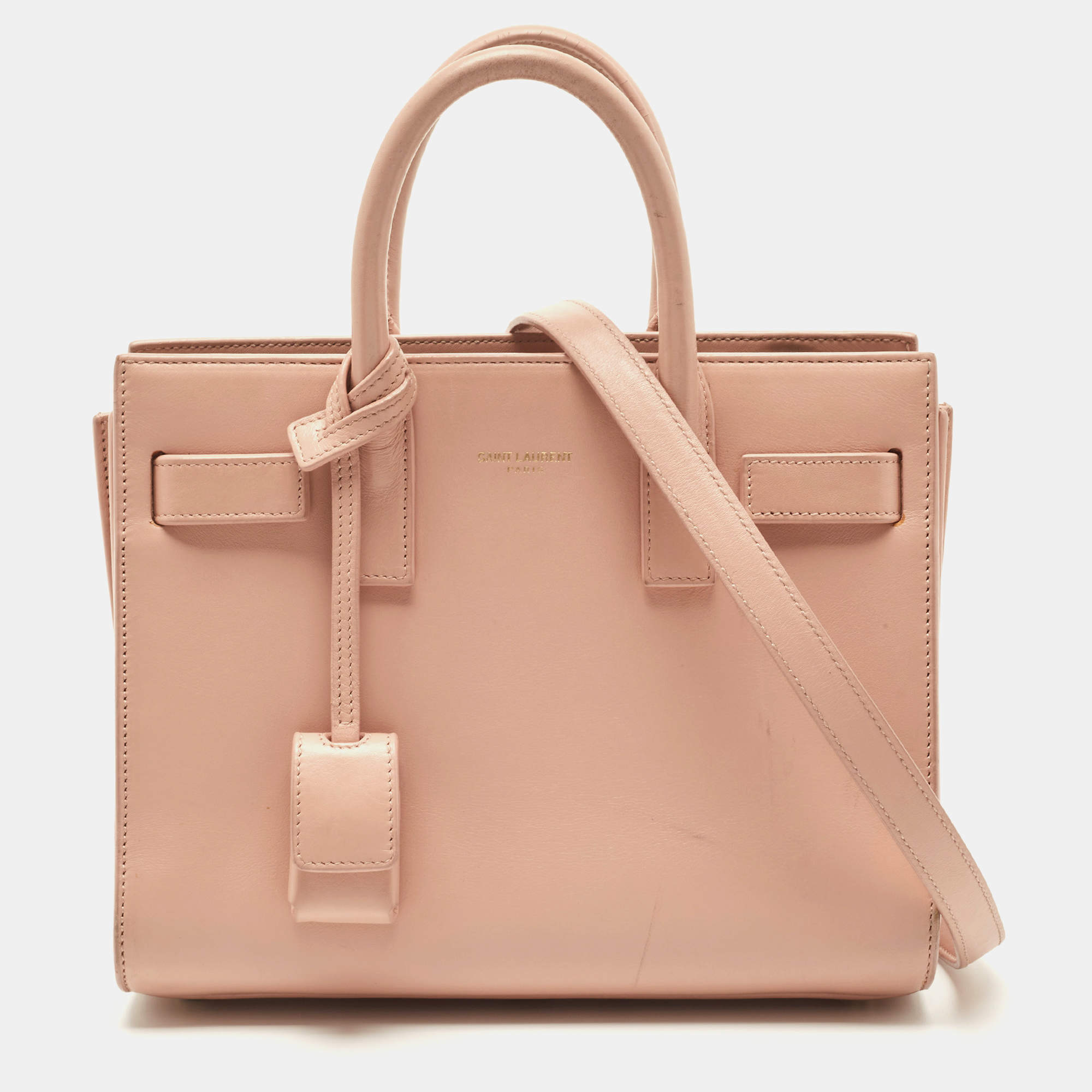 Pre Owned Saint Laurent Pale Pink Leather Nano Classic Sac De Jour Tote