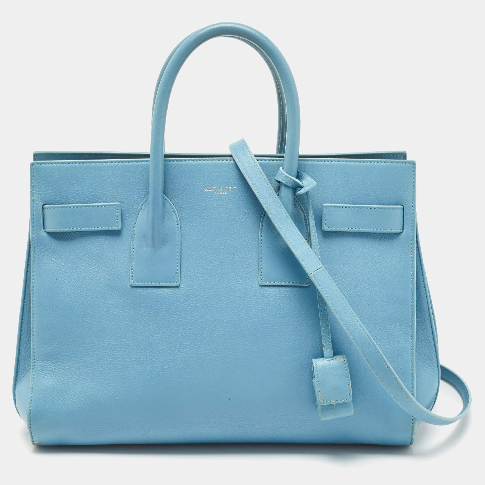 Pre Owned Saint Laurent Light Blue Leather Small Classic Sac De Jour Tote