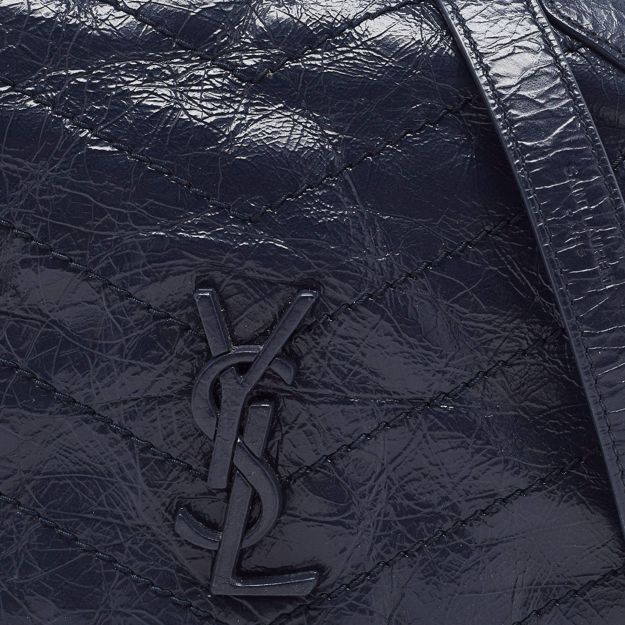 Saint Laurent Navy Blue Crinkled Leather Mini Niki Chain Shoulder Bag Saint  Laurent Paris