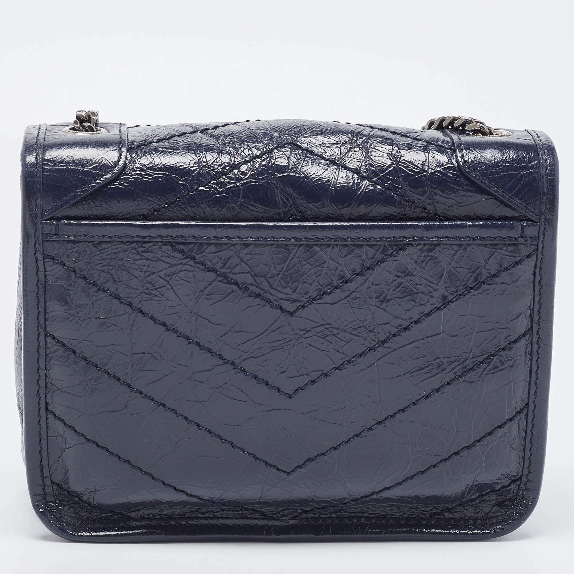 Saint Laurent Navy Blue Crinkled Leather Mini Niki Chain Shoulder Bag Saint  Laurent Paris | The Luxury Closet