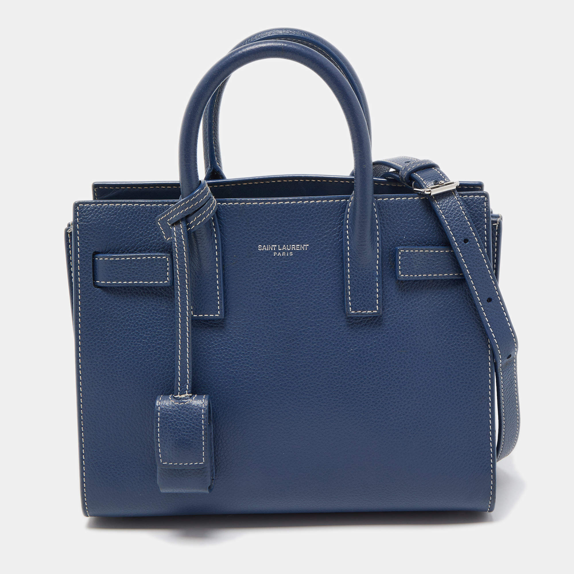 Pre Owned Saint Laurent Blue Leather Nano Classic Sac De Jour Tote