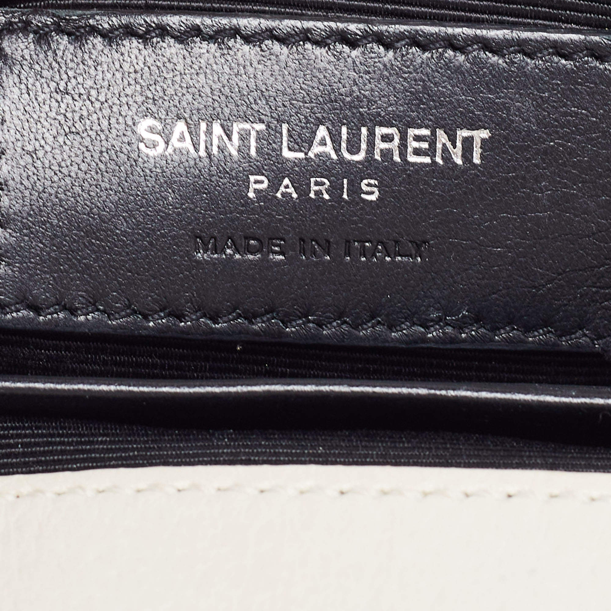 Saint Laurent Off White Matelassé Leather Baby Monogram Flap Bag