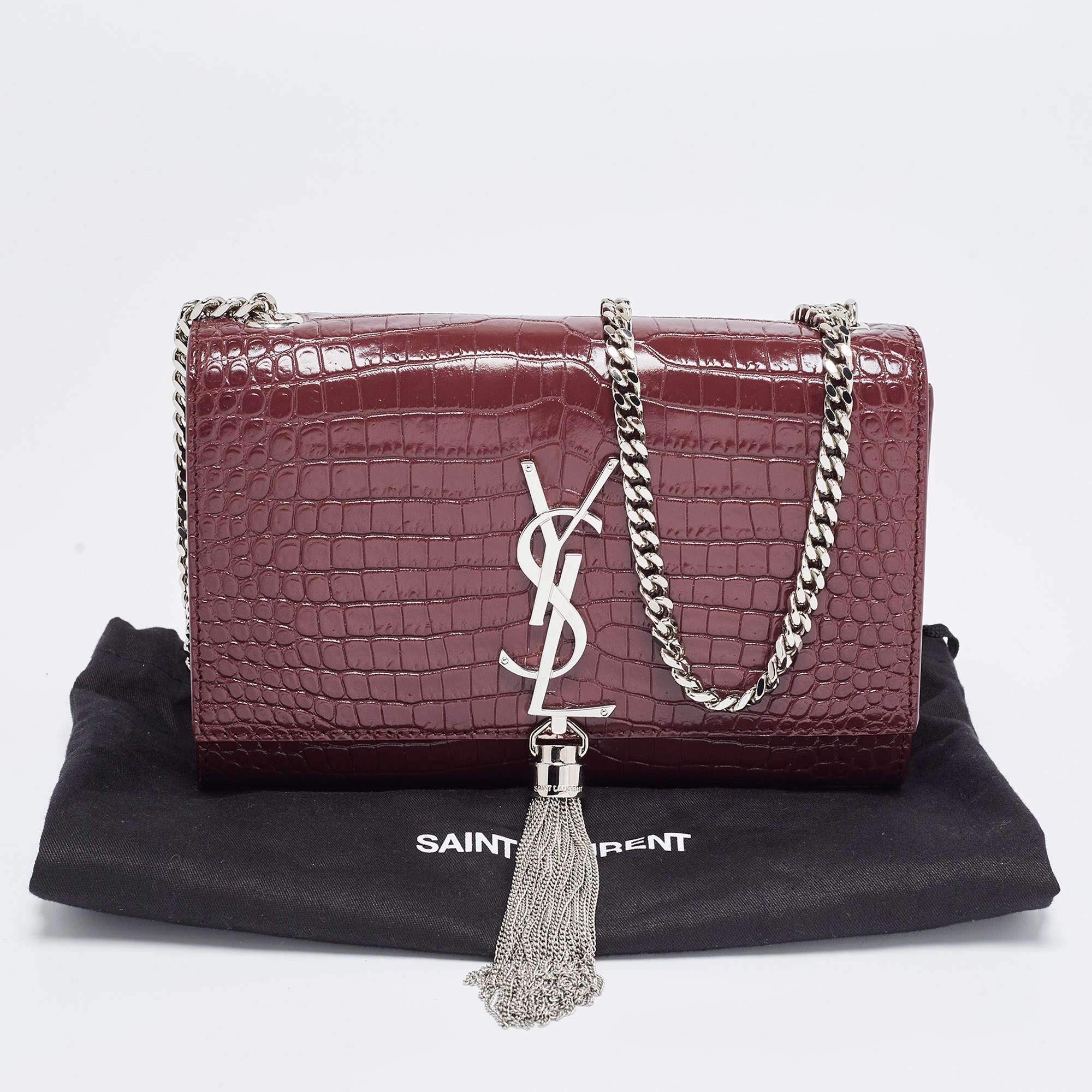 Saint Laurent Red Crocodile Embossed Leather Kate Wallet on Chain Saint  Laurent Paris