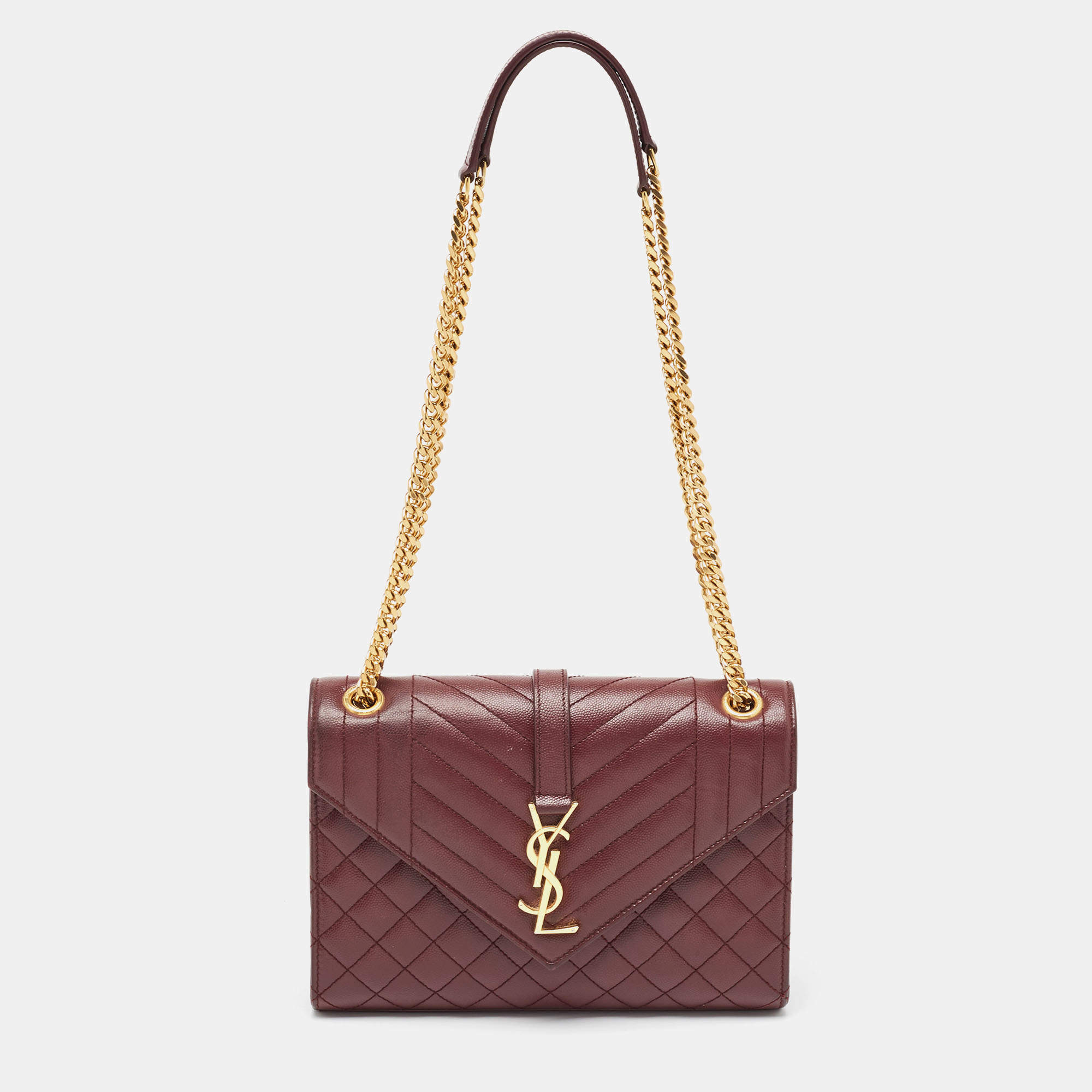 Saint Laurent Burgundy Mix Matelasse Leather Medium Envelope Chain Bag