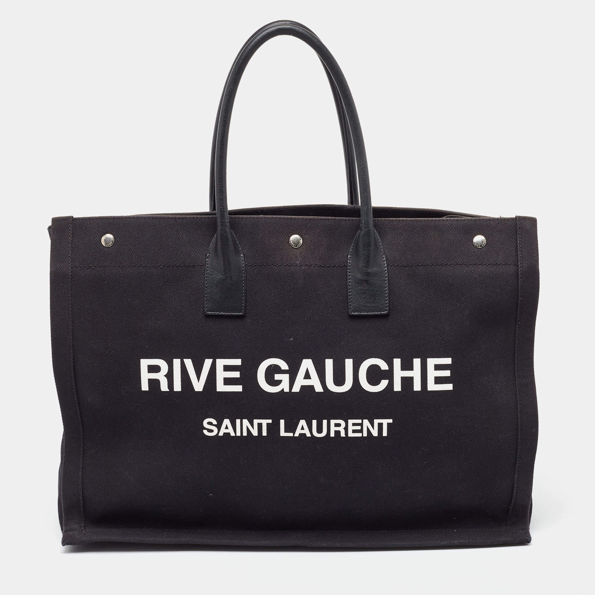 Saint Laurent Black Canvas and Leather Large Rive Gauche Shopper Tote 