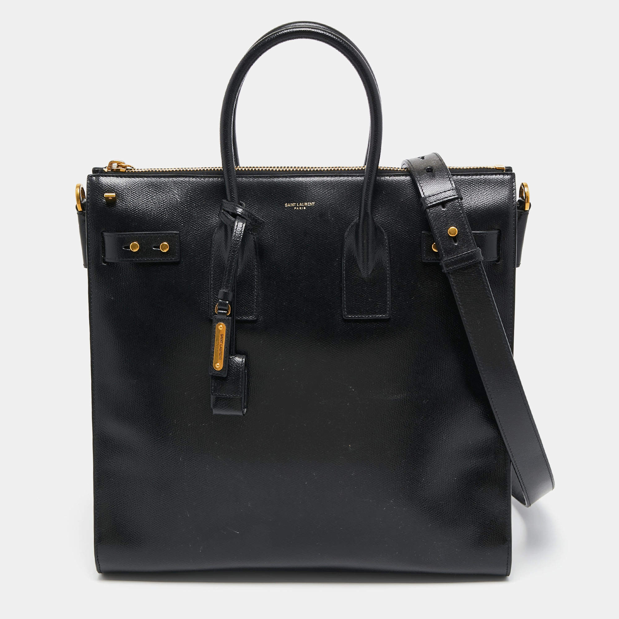 Pre Owned Saint Laurent Black Leather Sac De Jour North South Tote