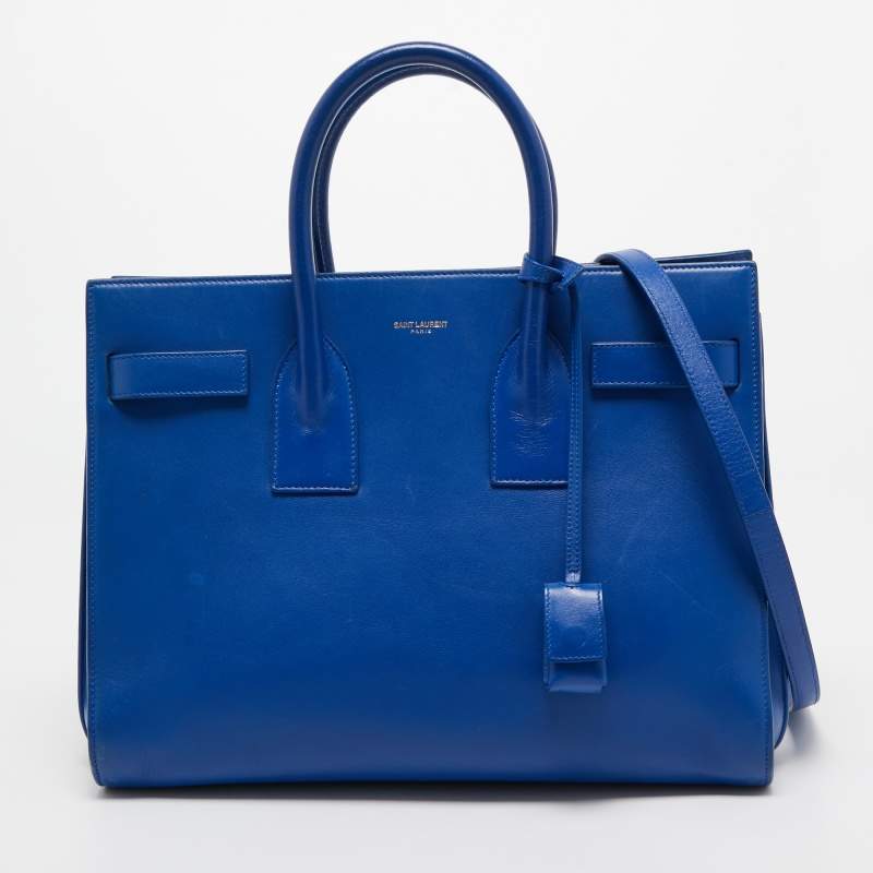مملوكة مسبقًا Saint Laurent Blue Leather Small Classic Sac De Jour Tote