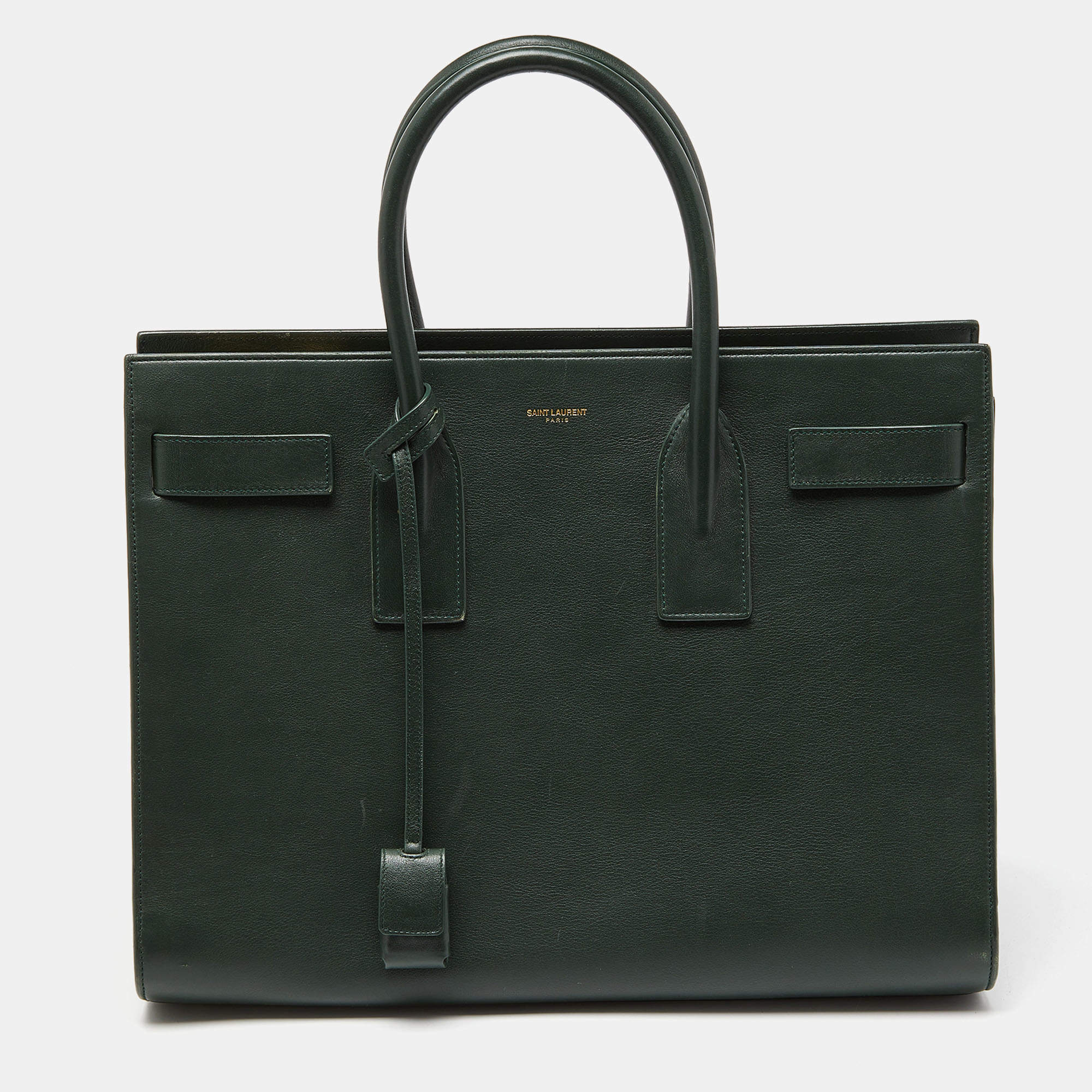 Pre Owned Saint Laurent Green Leather Medium Classic Sac De Jour Tote