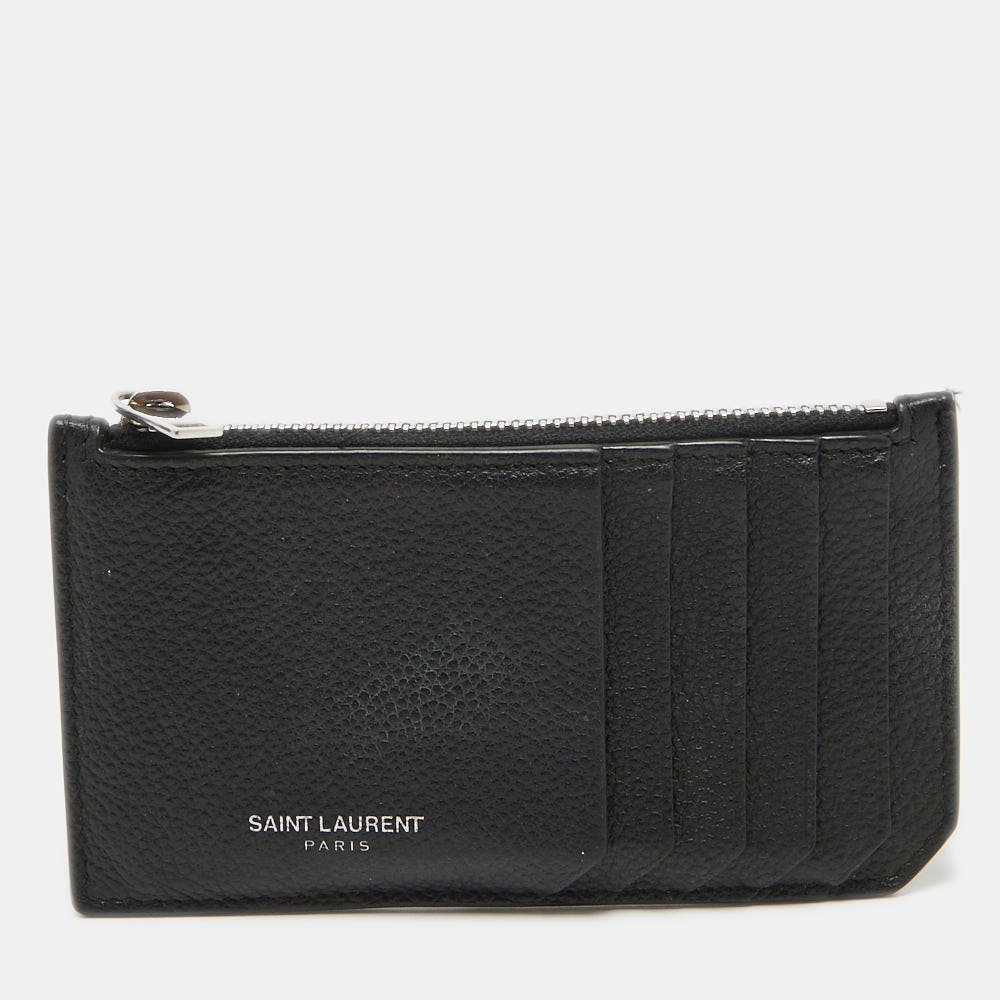 Saint Laurent Black Leather Fragment Zip Card Holder