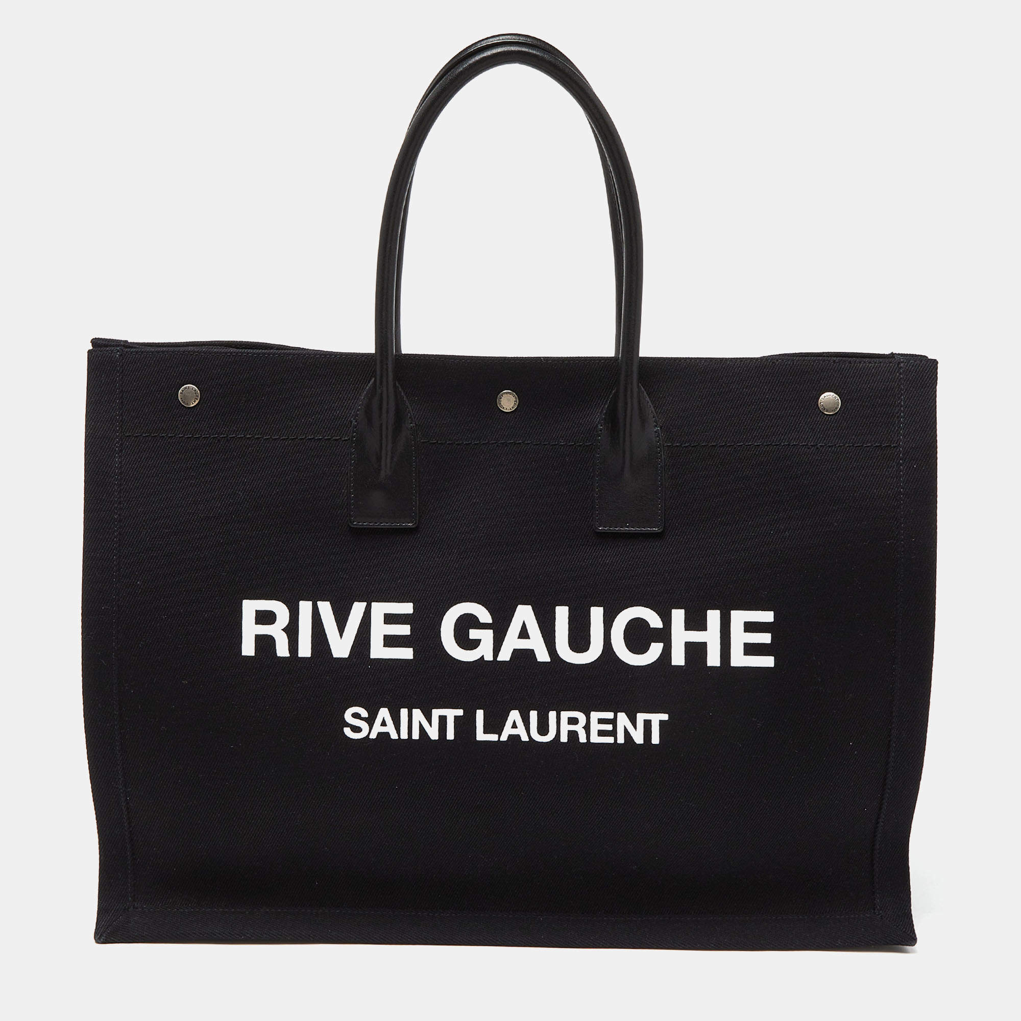 Saint Laurent Black Canvas and Leather Large Rive Gauche Shopper Tote 