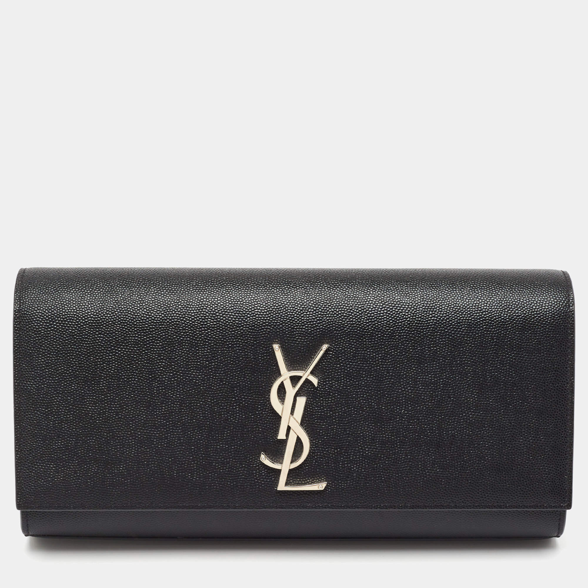 Pre Owned Saint Laurent Black Leather Kate Monogram Clutch