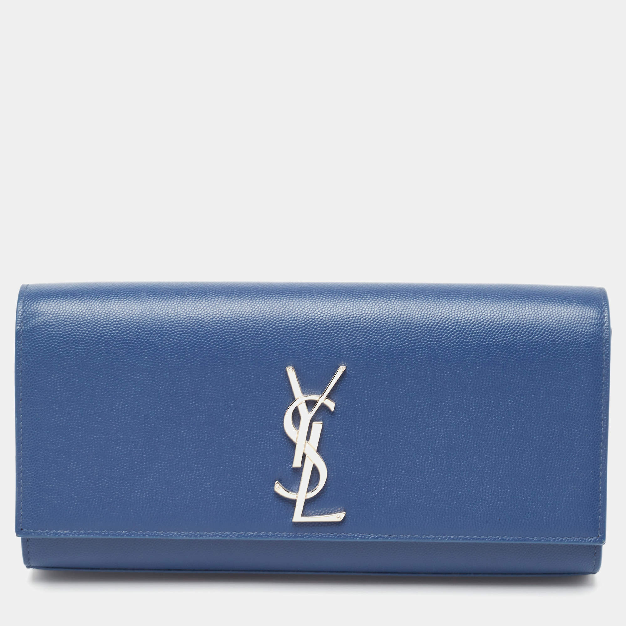 Pre Owned Saint Laurent Blue Leather Kate Monogram Clutch