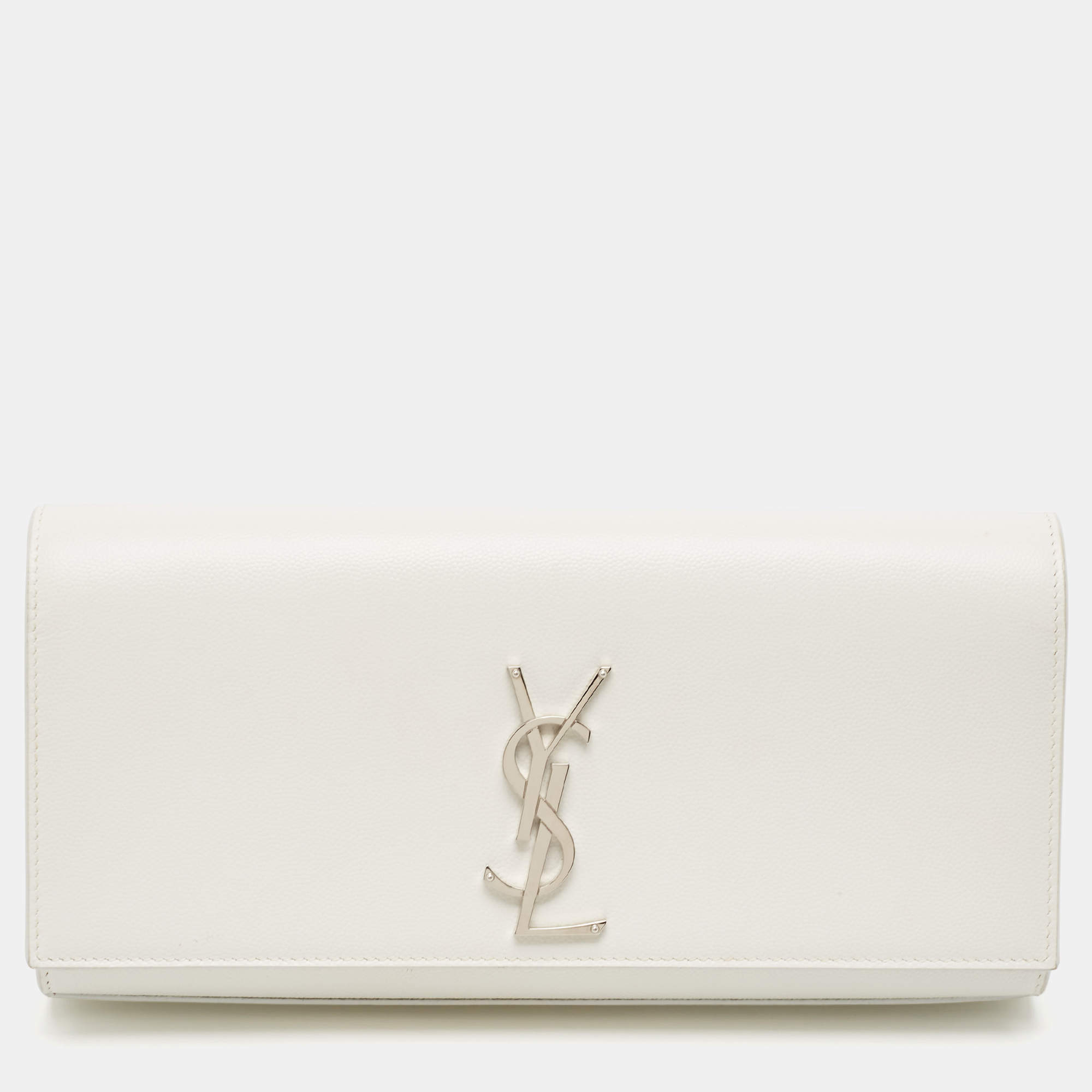 مملوكة مسبقًا حقيبة كلاتش سان لوران كيت  مونوغرامية جلد بيج