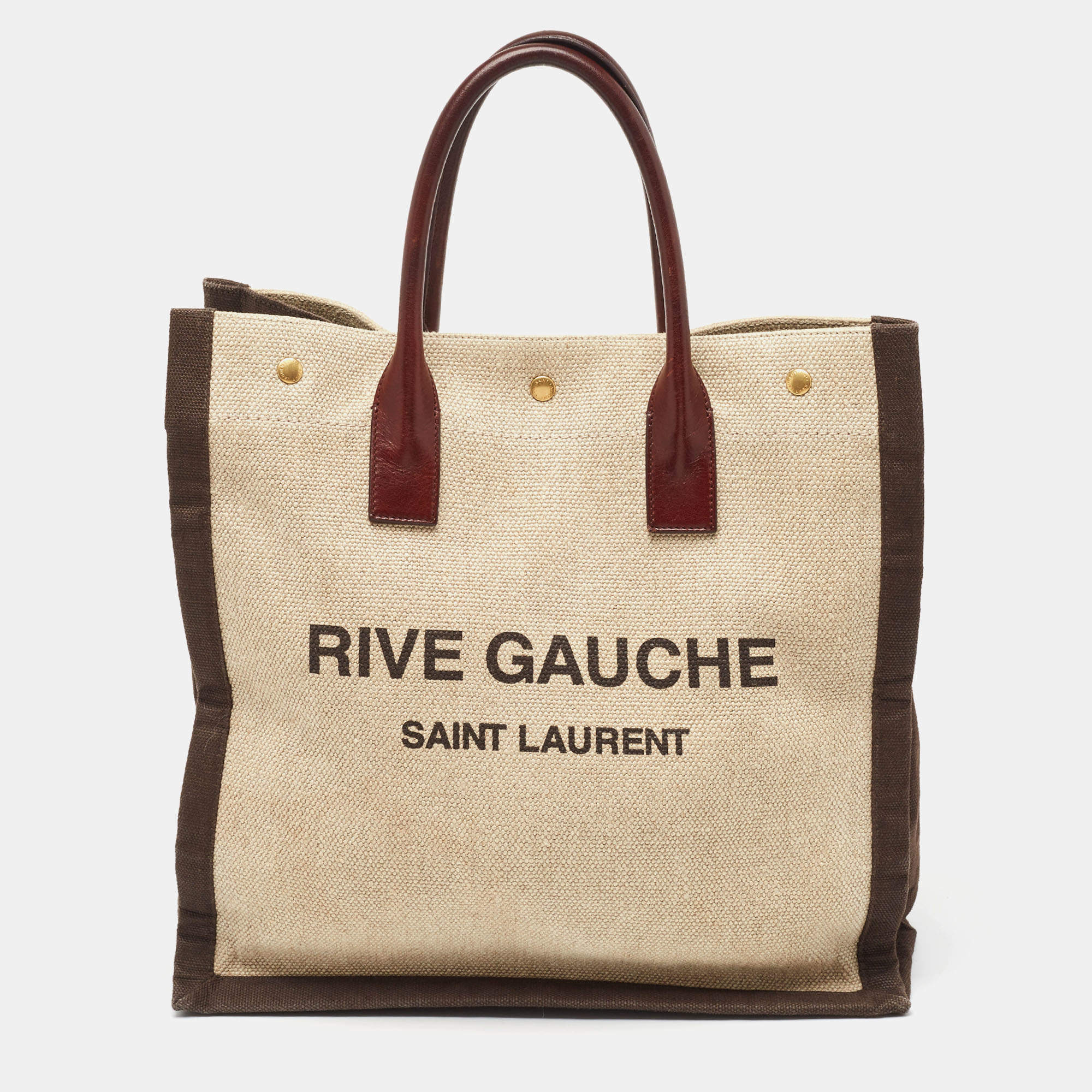 Pre Owned Saint Laurent Tricolor Canvas and Leather Rive Gauche Vertical Tote